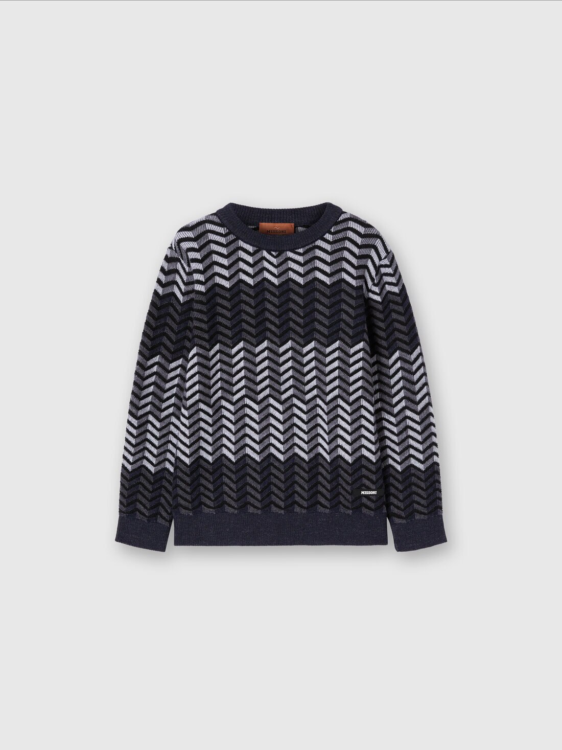Crewneck sweater in zigzag virgin wool, Black & White - KS24WN03BV00GWSM92O - 0