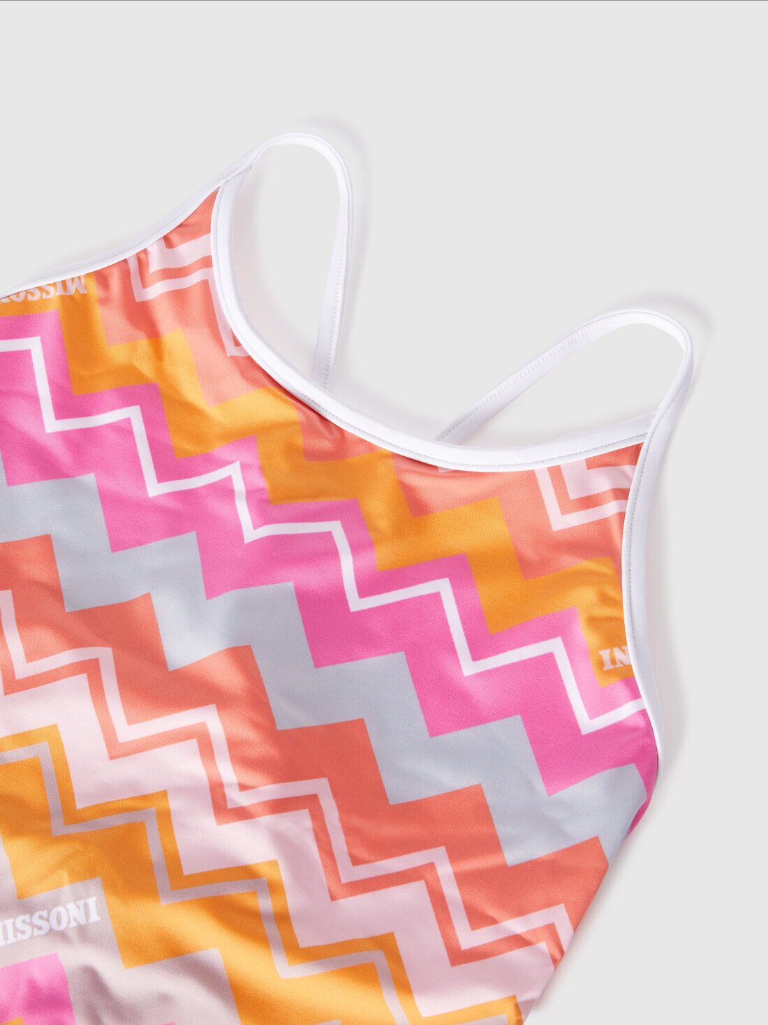 Zig zag print one-piece swimsuit with logo, Fuchsia & Red - KS24WP03BV00GVS30F5 - 2