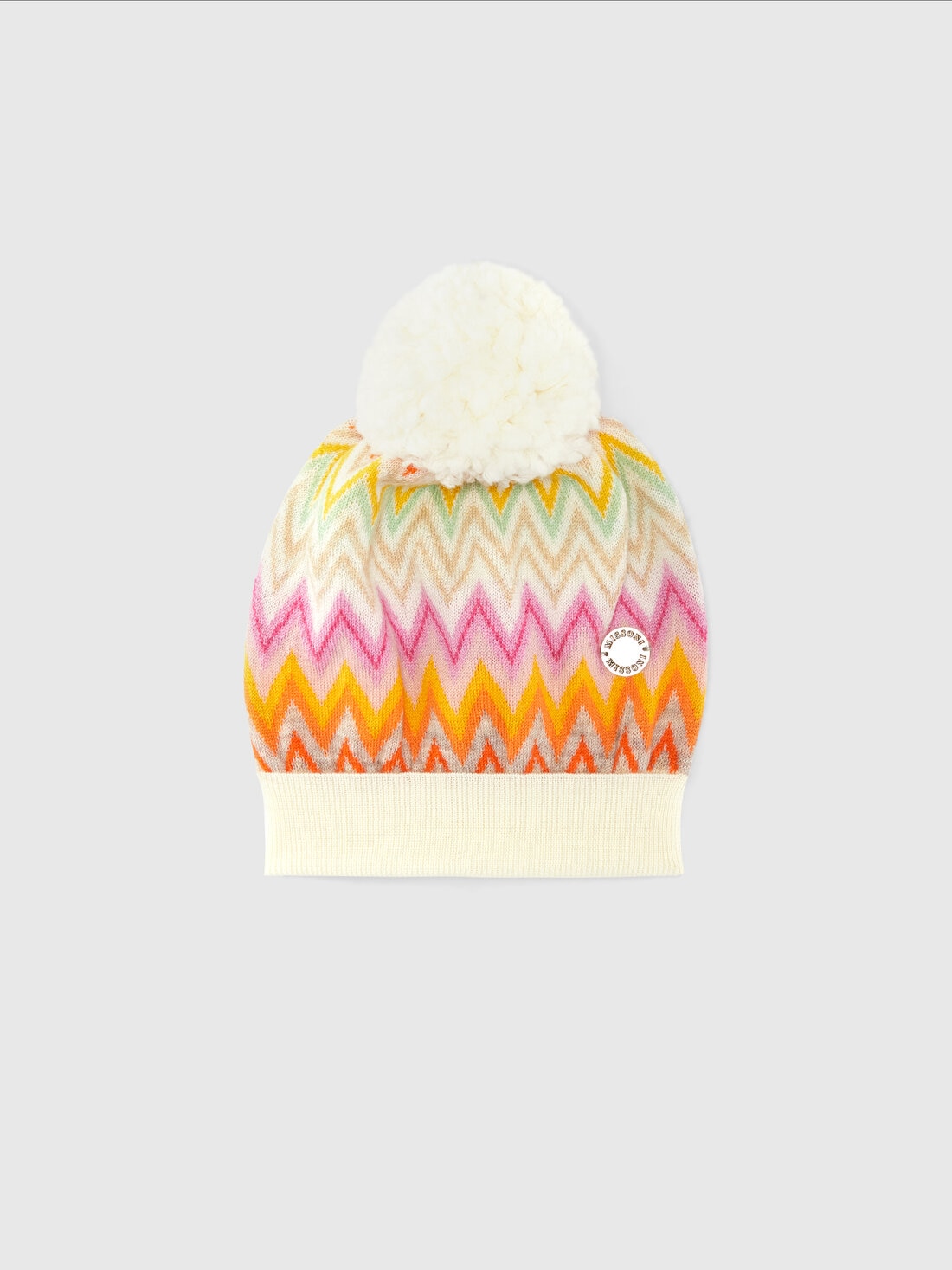 Zig zag wool hat with pom pom, Multicoloured  - 8053147473451 - 0