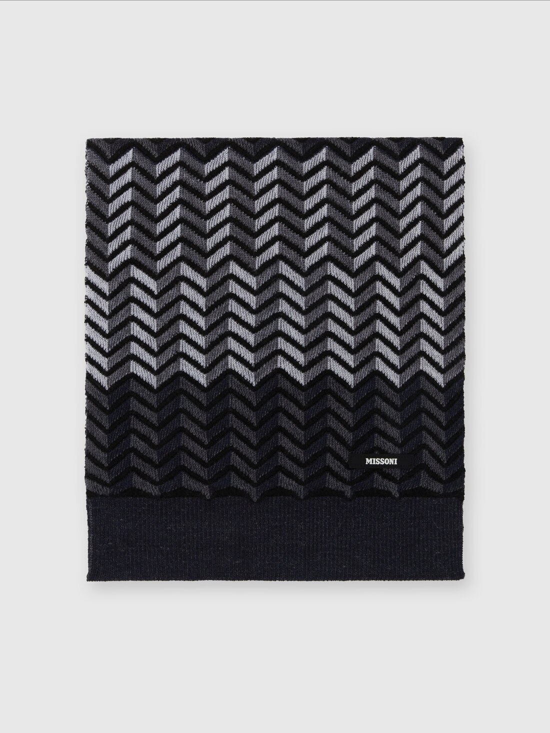 Zig zag virgin wool scarf with logo, Black & Grey - KS24WS06BV00GWS91O9 - 0