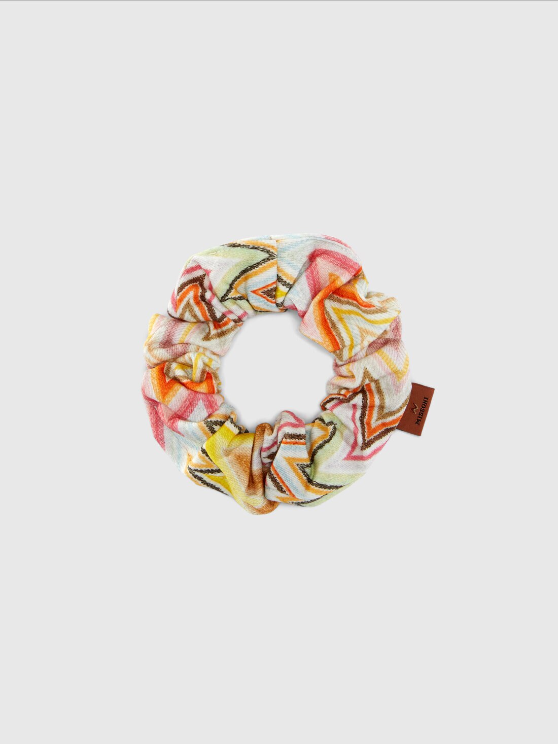 Zig zag cotton scrunchie with logo label, Beige & Multicoloured  - 8053147473635 - 0