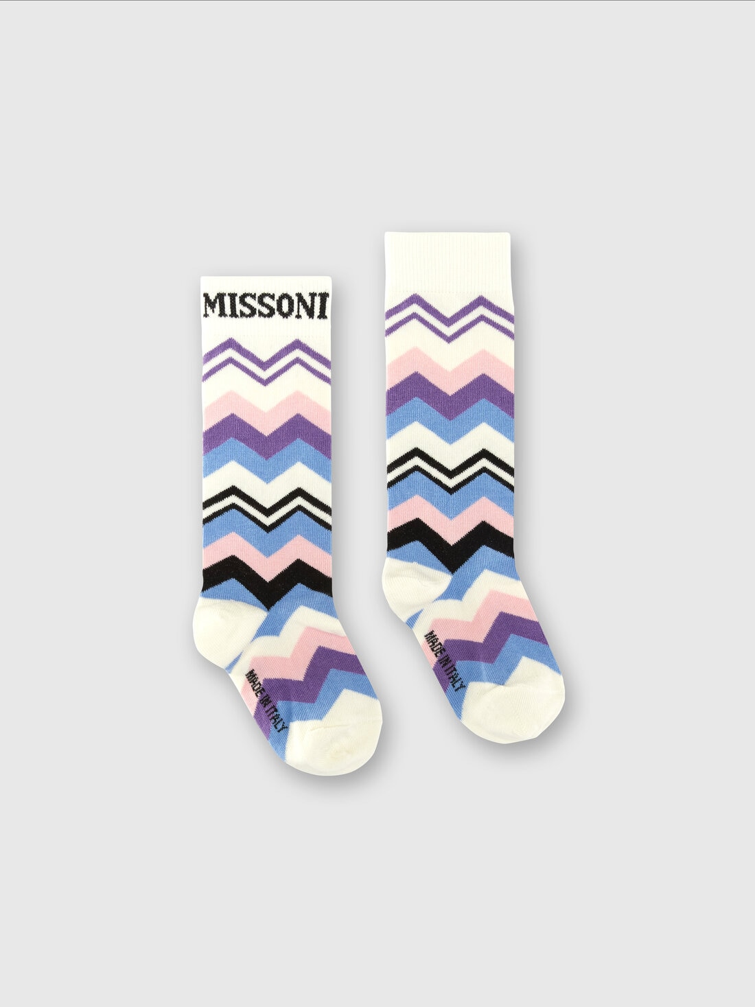 Long socks in zig zag cotton blend with logo, Beige & Multicoloured  - KS24WS08BV00GVS01H2 - 0