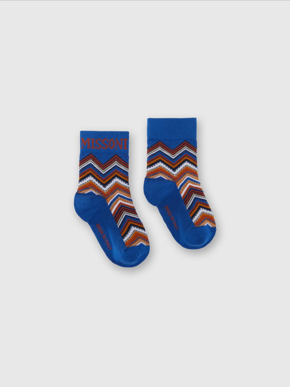 Short socks in zig zag cotton blend with logo, Blue & Multicoloured  - KS24WS09BV00GWS72KI - 0