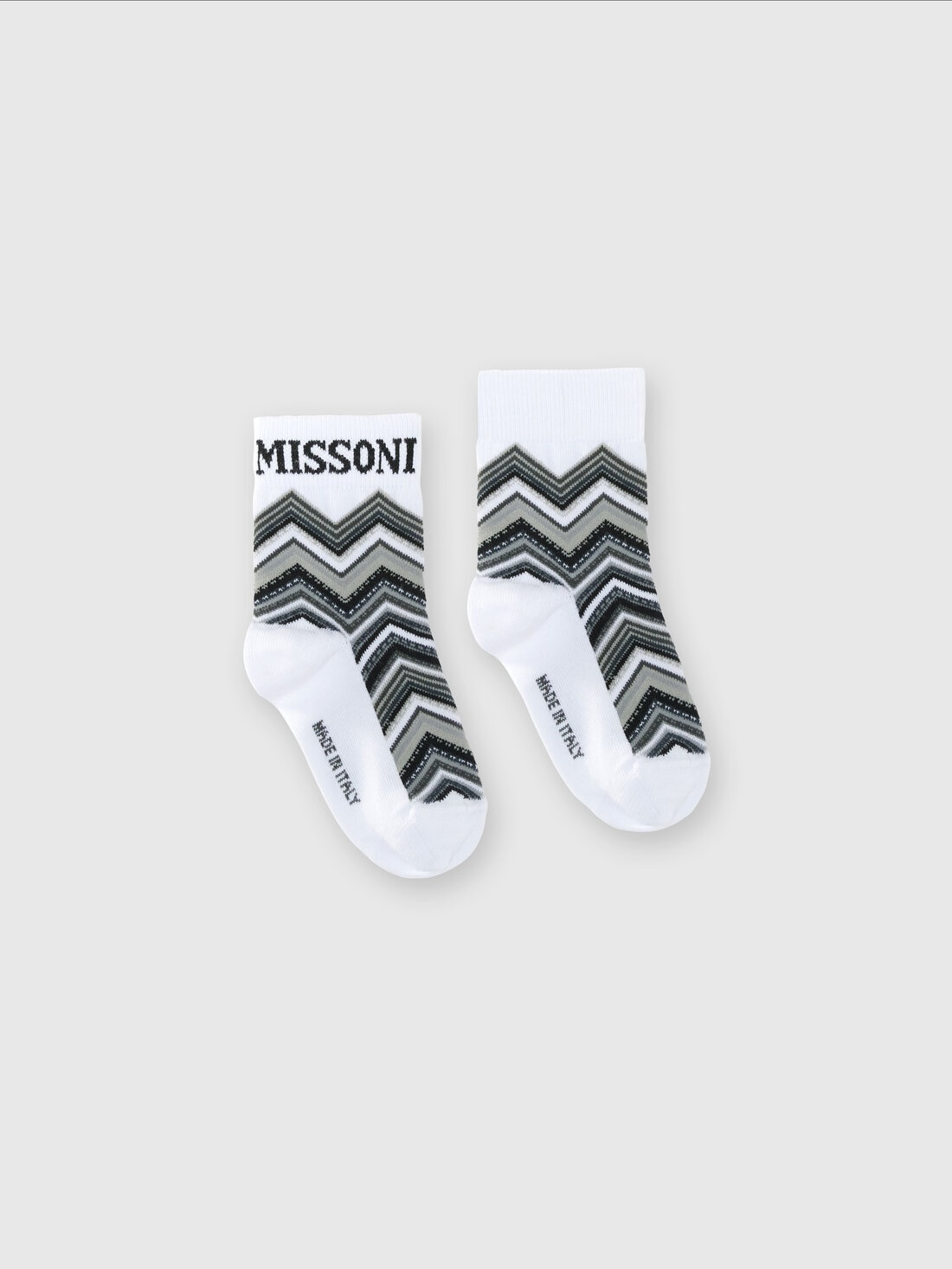 Short socks in zig zag cotton blend with logo, Black & Multicoloured  - KS24WS09BV00GWS91OA - 0