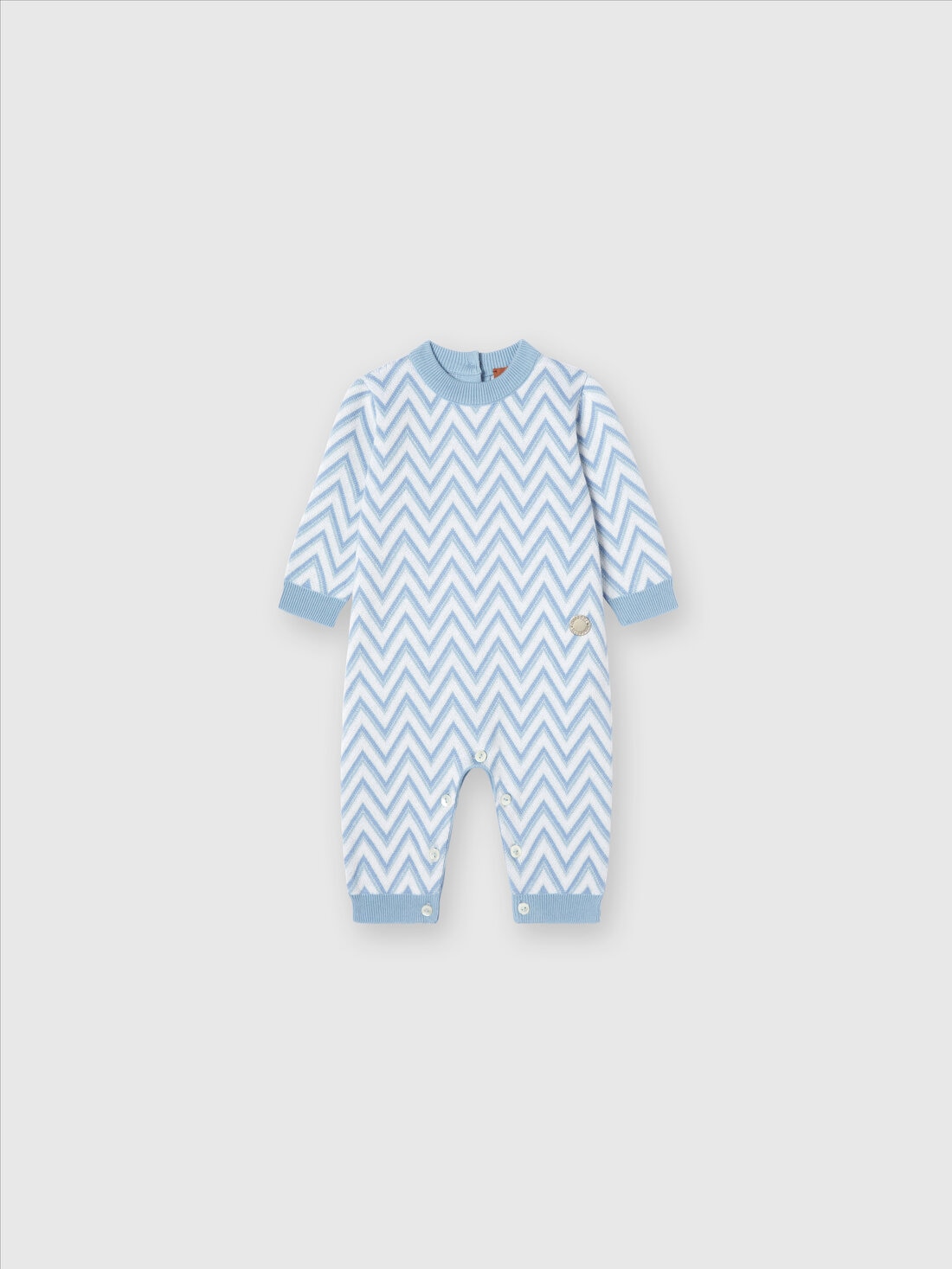 Zig zag cotton and cashmere romper, Light Blue & White - KS24WU00BV00GWS72KG - 1