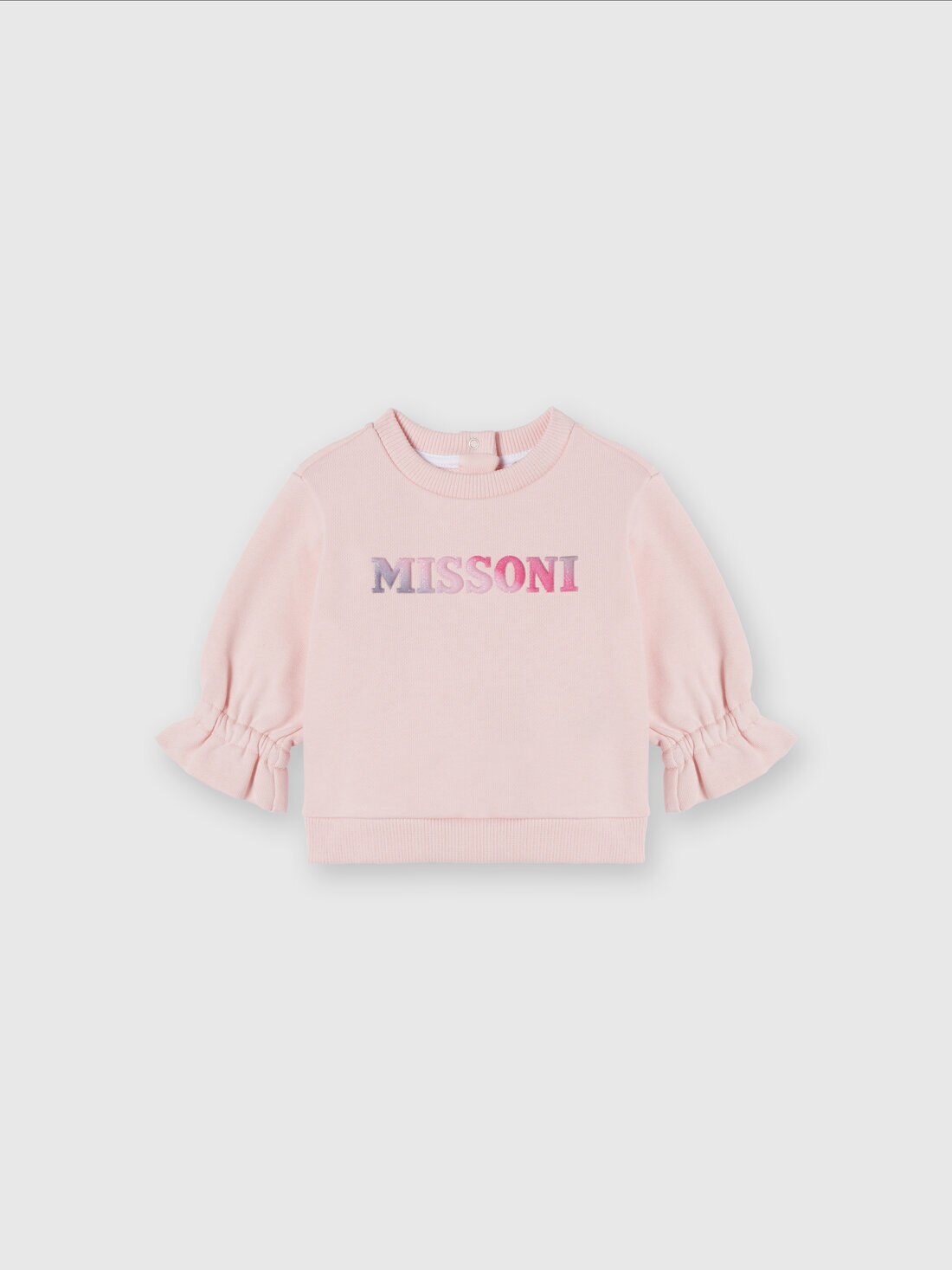 Cotton crewneck sweatshirt with ruffles on the sleeves and logo, Pink   - KS24WW00BV00GVS30F3 - 0