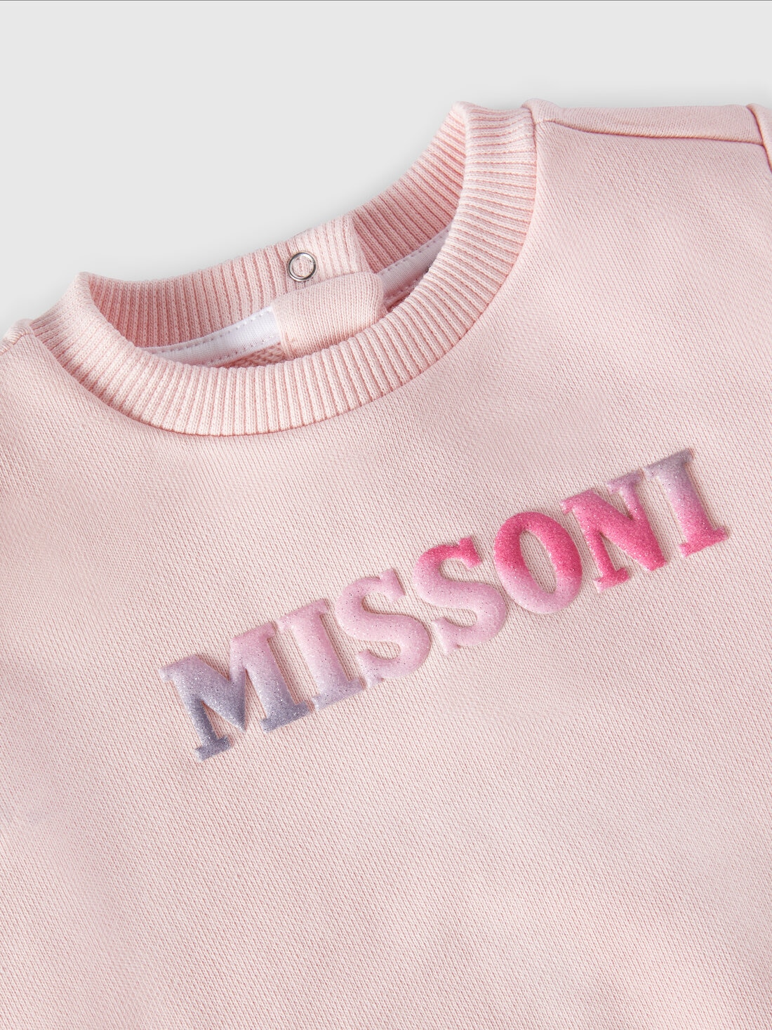 Cotton crewneck sweatshirt with ruffles on the sleeves and logo, Pink   - KS24WW00BV00GVS30F3 - 2