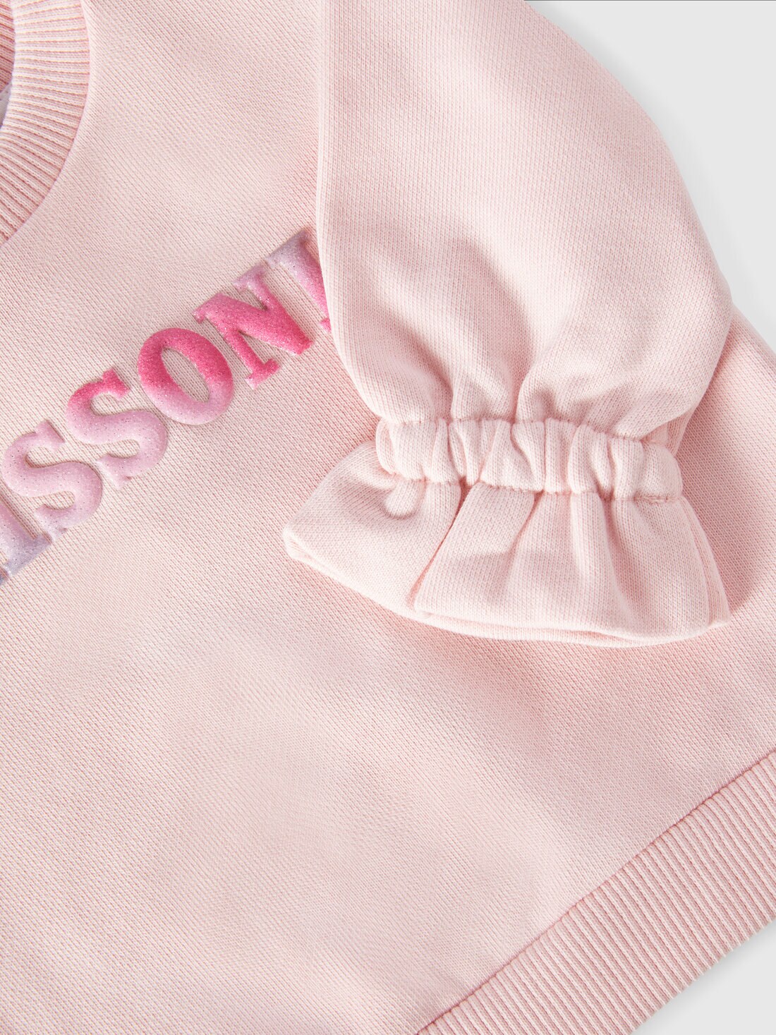 Cotton crewneck sweatshirt with ruffles on the sleeves and logo, Pink   - KS24WW00BV00GVS30F3 - 3