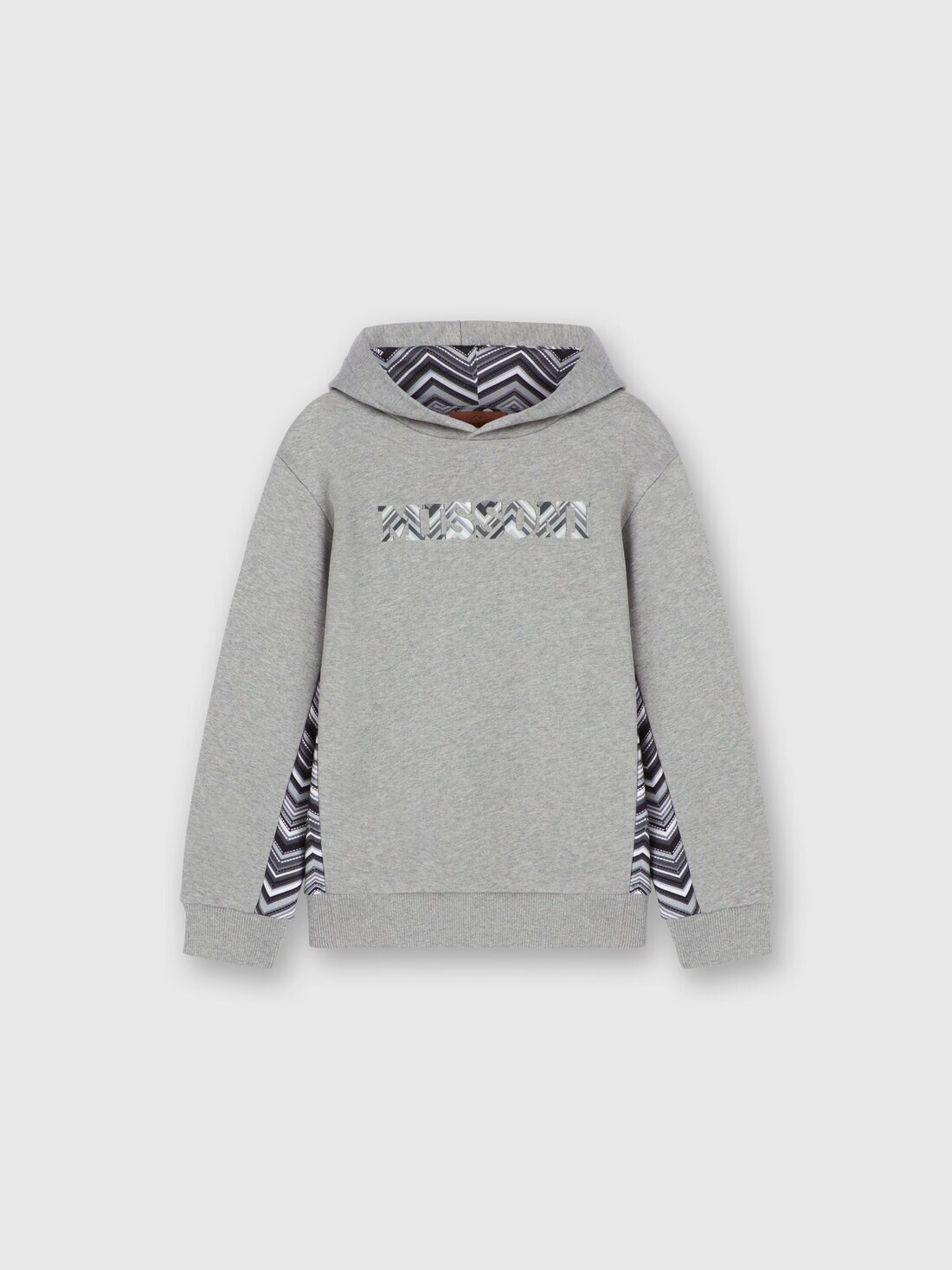 Cotton sweatshirt with hood, zig zag inserts and logo, Grey - KS24WW05BV00GWS91O8 - 0