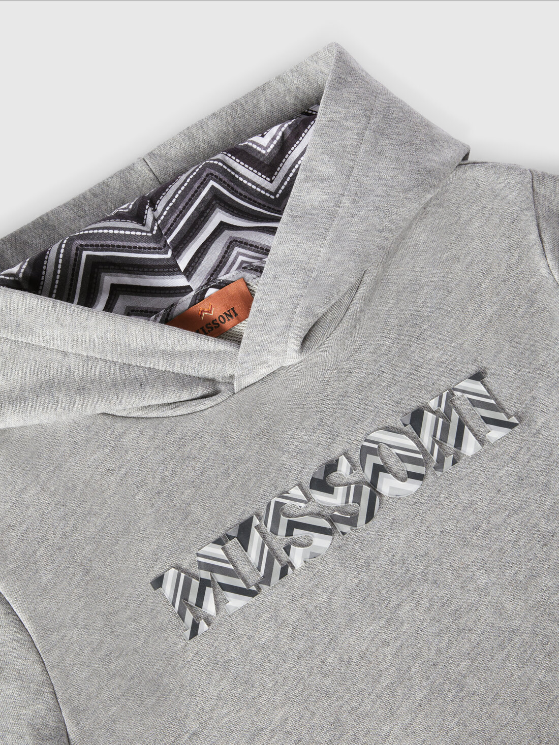 Cotton sweatshirt with hood, zig zag inserts and logo, Grey - KS24WW05BV00GWS91O8 - 2