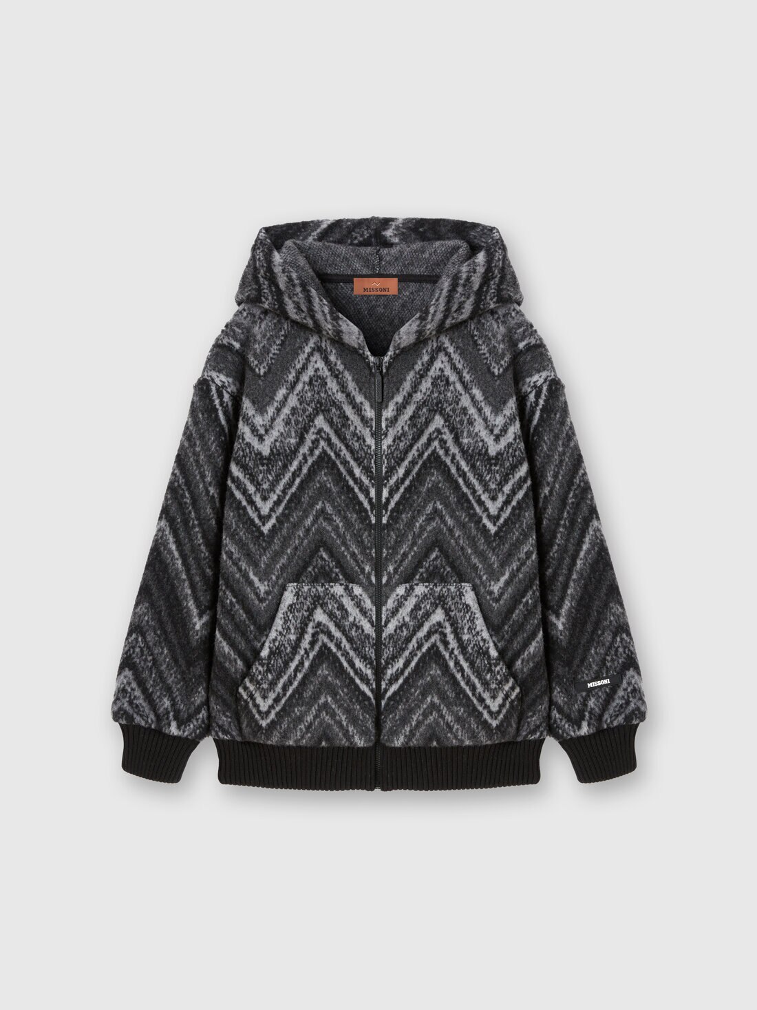 Wool-blend hooded sweatshirt, Black & Grey - KS24WW07BV00GWS91O9 - 0
