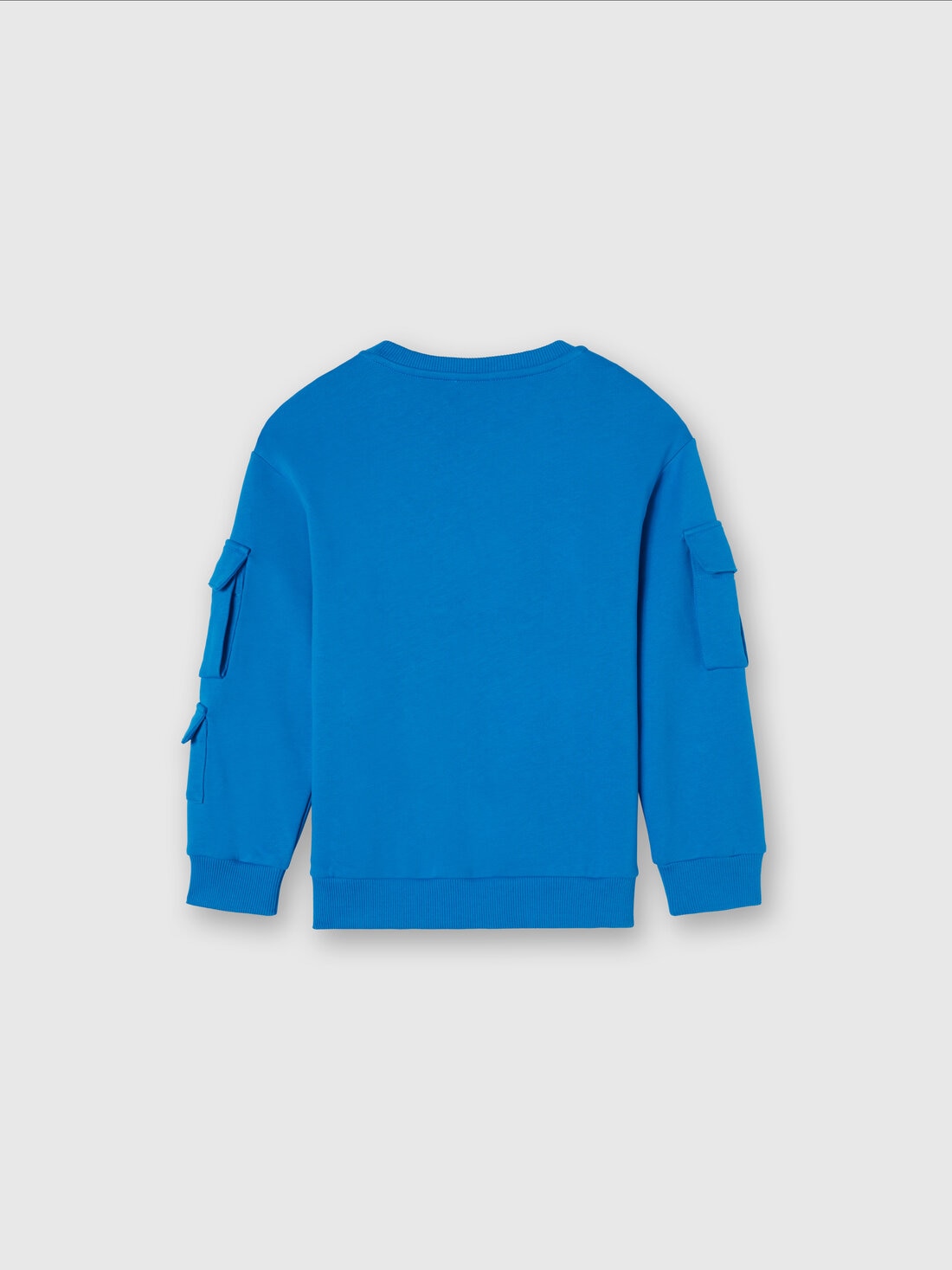 Cotton crewneck sweatshirt with patch pockets and embroidered logo, Sky Blue - KS24WW08BV00GWS72KH - 1
