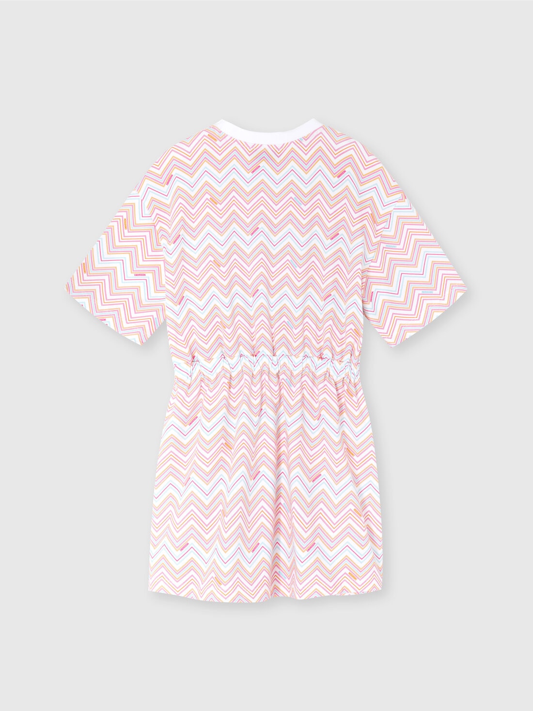 Vestido con estampado zigzag y cintura elástica, Blanco Multicolor   - KS25SG01BV00HMS019C - 1