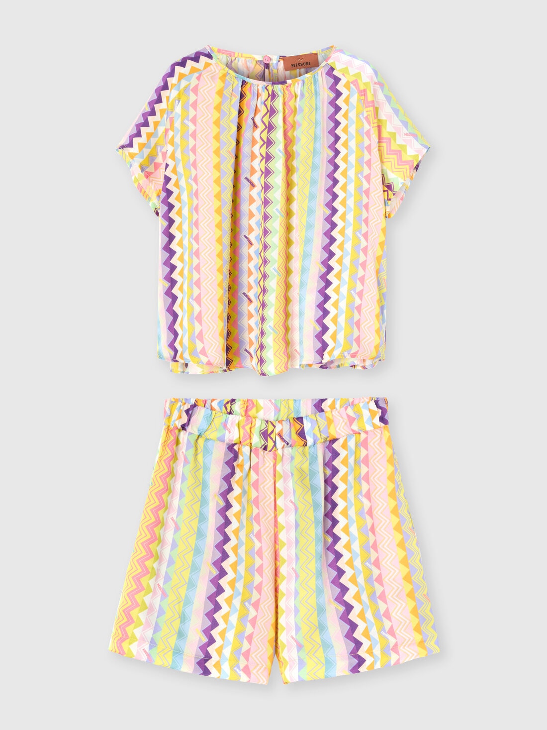 Conjunto de dos piezas con camisa de manga corta y shorts con estampado zig-zag., Multicolor  - KS25SG03BV00HMSM923 - 0