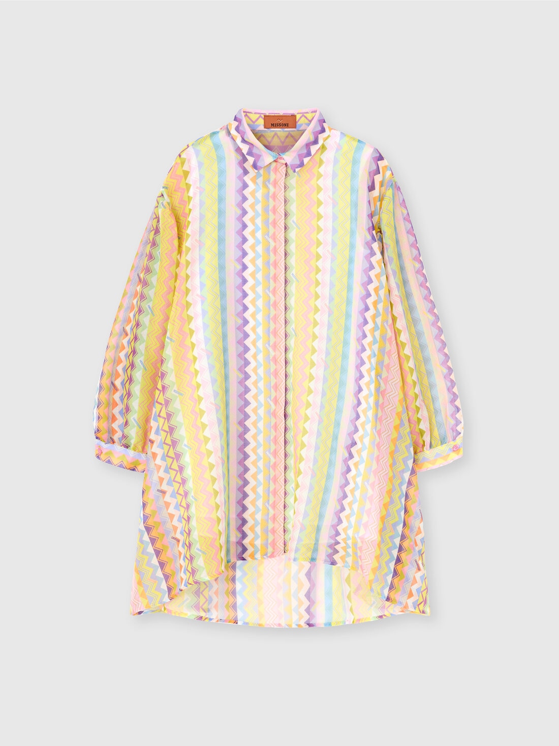 Cotton and silk blend dress with zig-zag pattern, Multicoloured  - KS25SG06BV00HMSM923 - 0