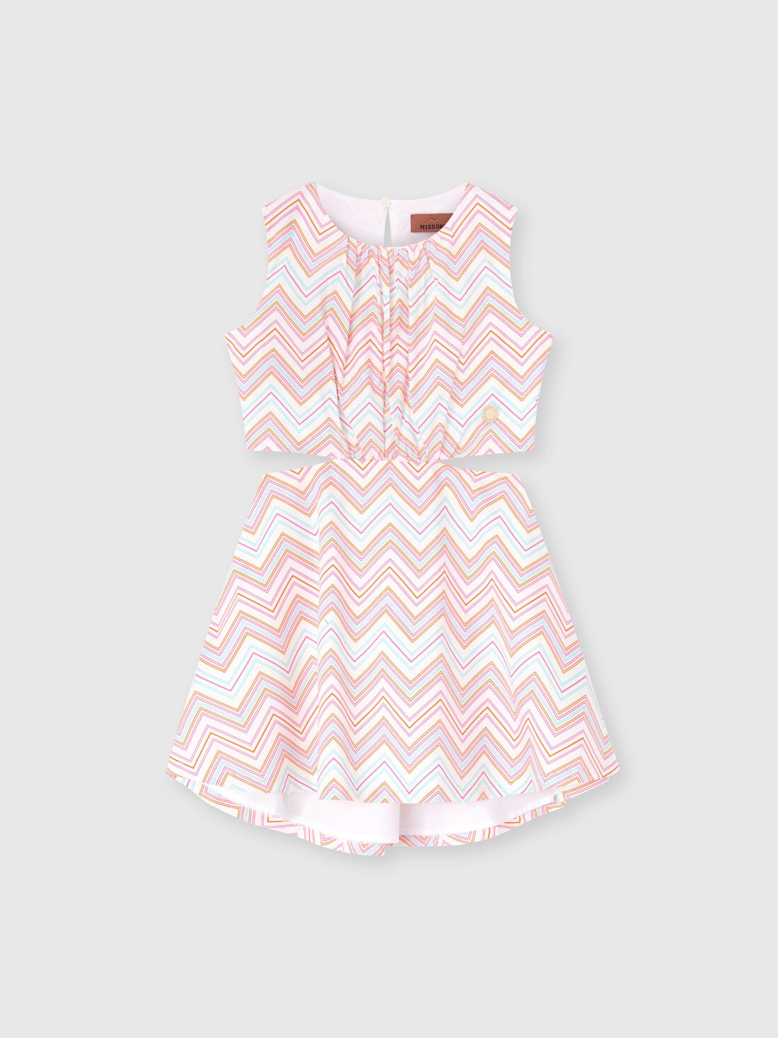 Kurzarmkleid aus 100 % Baumwolle mit Zickzack-Muster, Weiß Mehrfarbig   - KS25SG09BV00HMS019C - 0