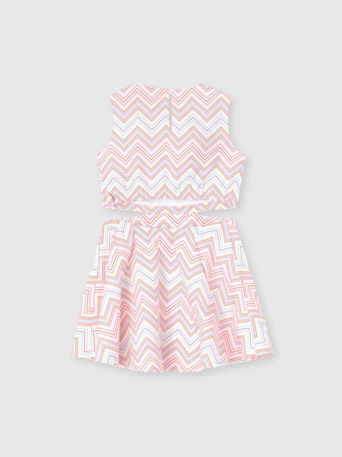 Kurzarmkleid aus 100 % Baumwolle mit Zickzack-Muster, Weiß Mehrfarbig   - KS25SG09BV00HMS019C - 1