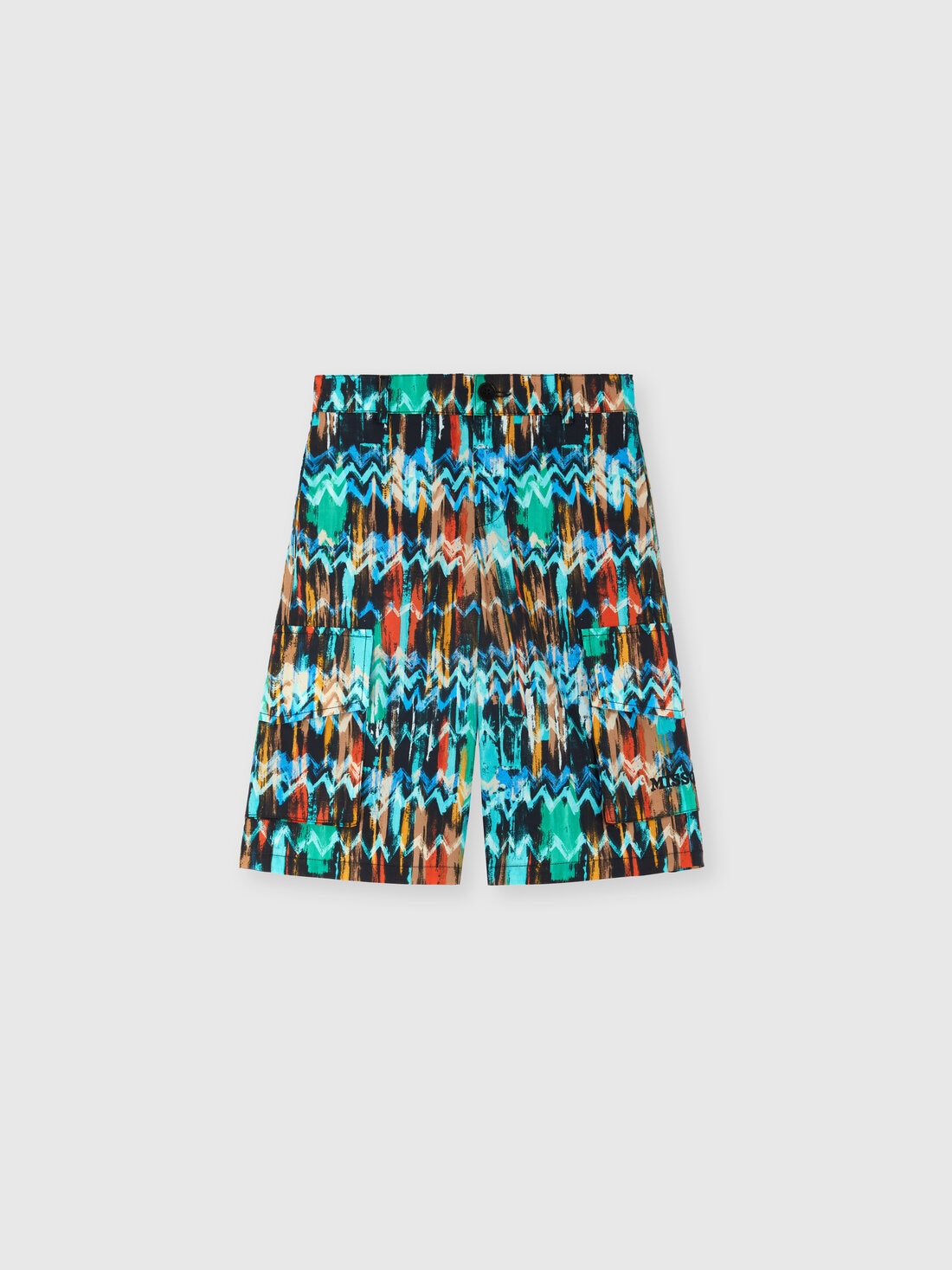 Shorts en 100 % coton avec imprimé zig-zag peint et poches latérales., Multicolore  - 8053147564074 - 0