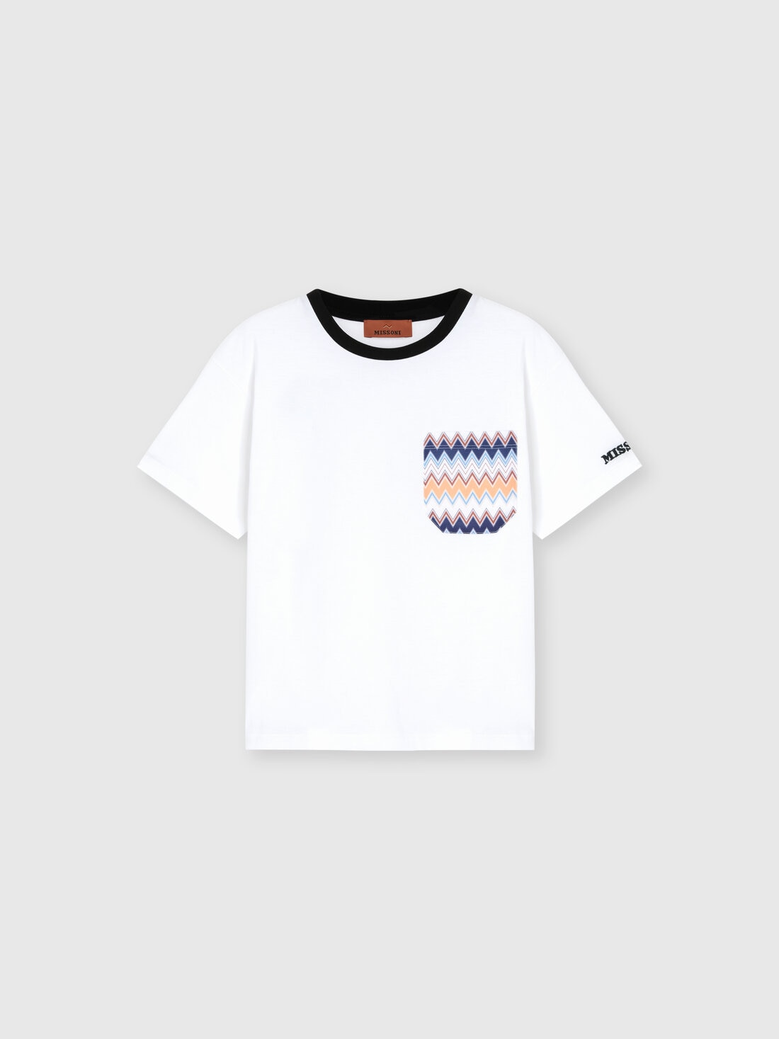 Crew-neck T-shirt with zigzag print on pocket, White  - KS25SL01BV00HNSM92N - 0