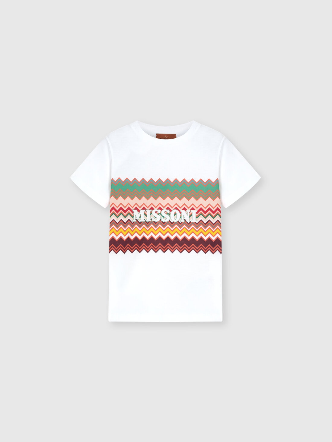 T-shirt with zig-zag print and front logo, White Multicoloured   - KS25SL02BV00HNS019C - 0