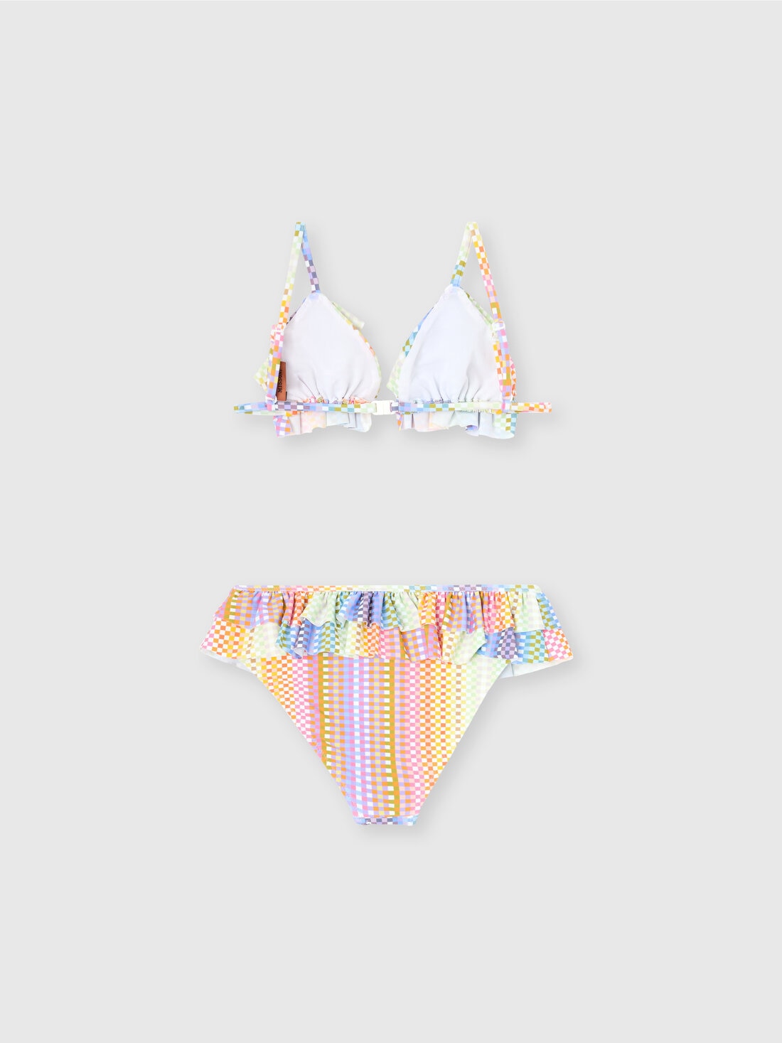 Bikini triangolo con stampa a quadretti e rouches, Multicolore  - KS25SP00BV00HMSM923 - 1