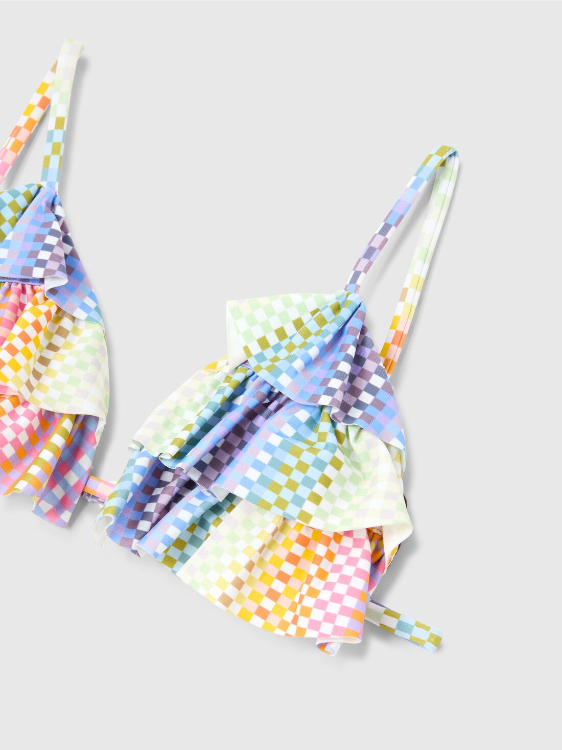Bikini triangolo con stampa a quadretti e rouches, Multicolore  - KS25SP00BV00HMSM923 - 2