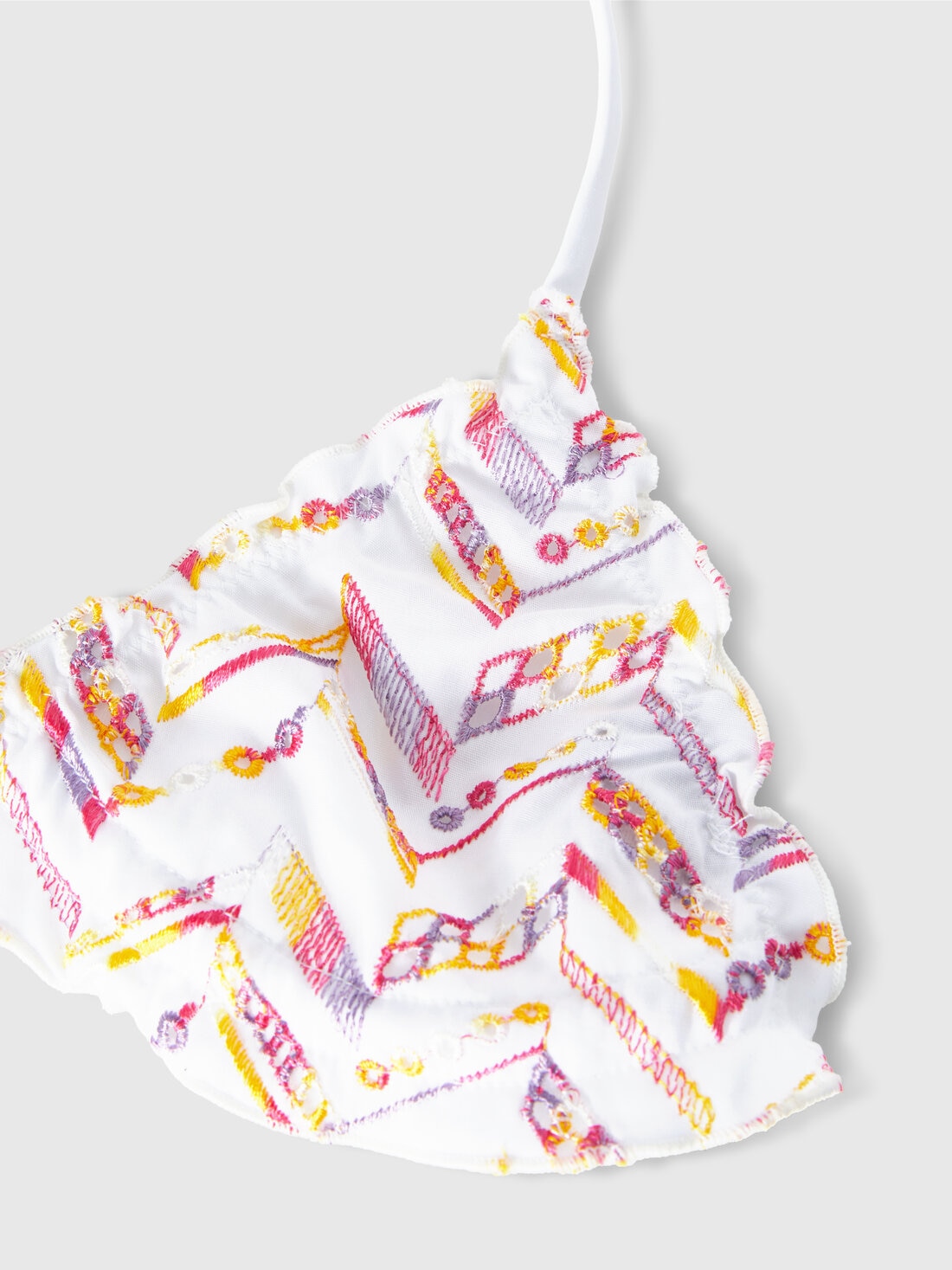 Bikini triangolo ricamo zig zag in 100% cotone, Bianco Multicolore   - KS25SP03BV00HMS019C - 2