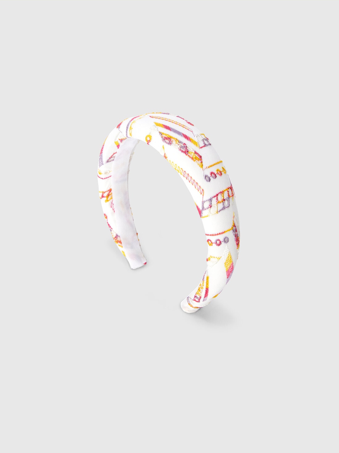 Cerchietto per capelli con ricamo zig zag, Bianco Multicolore   - 8053147564975 - 0
