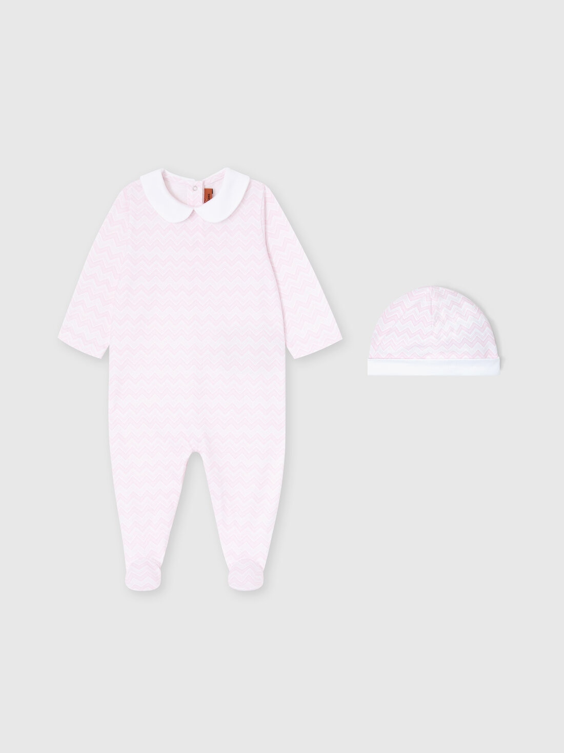 Conjunto de pelele y gorrito para recién nacido en 100 % algodón con estampado en zigzag, Blanco &  Rosa - KS25SU01BV00HMS019I - 0