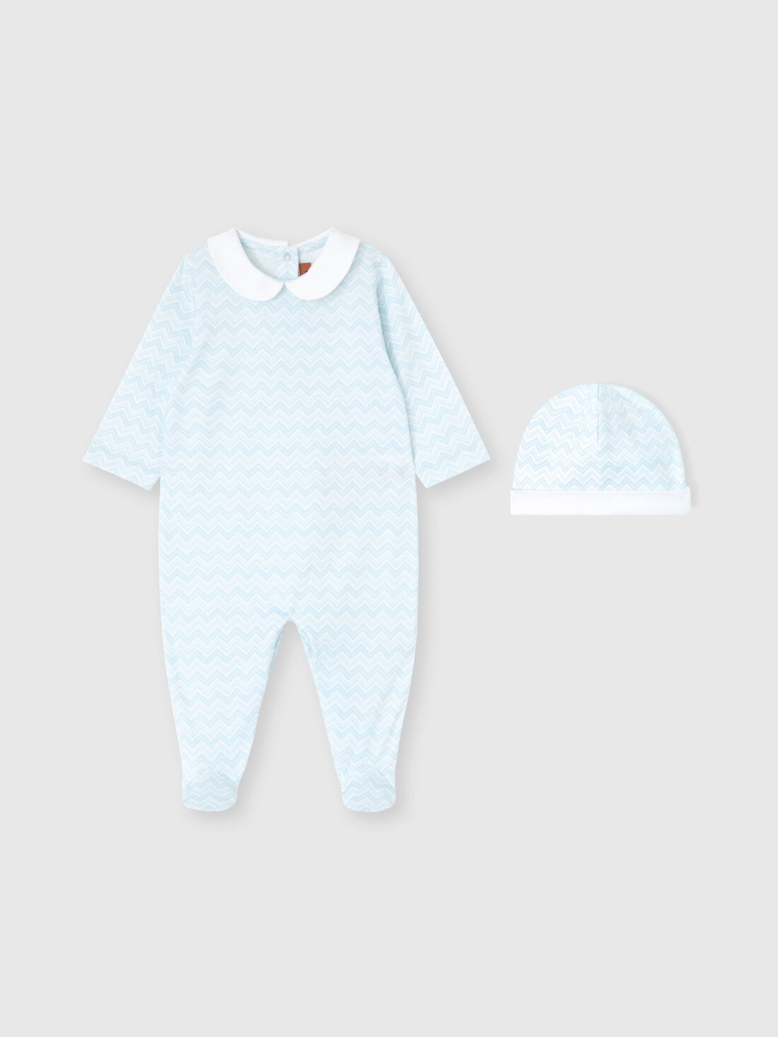Newborn romper and beanie set in 100% cotton with zigzag pattern, White & Blue - KS25SU02BV00HNS72KG - 0