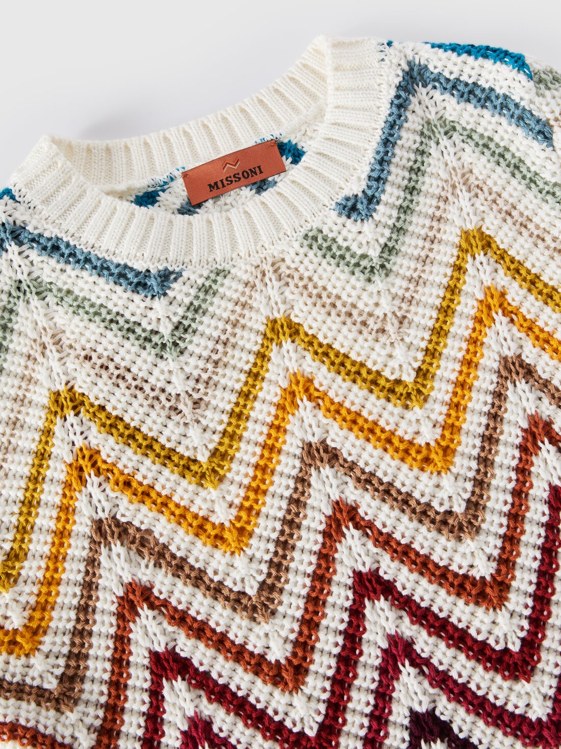 コットン＆ウールクルーネックニット ホワイト＆マルチカラー | Missoni
