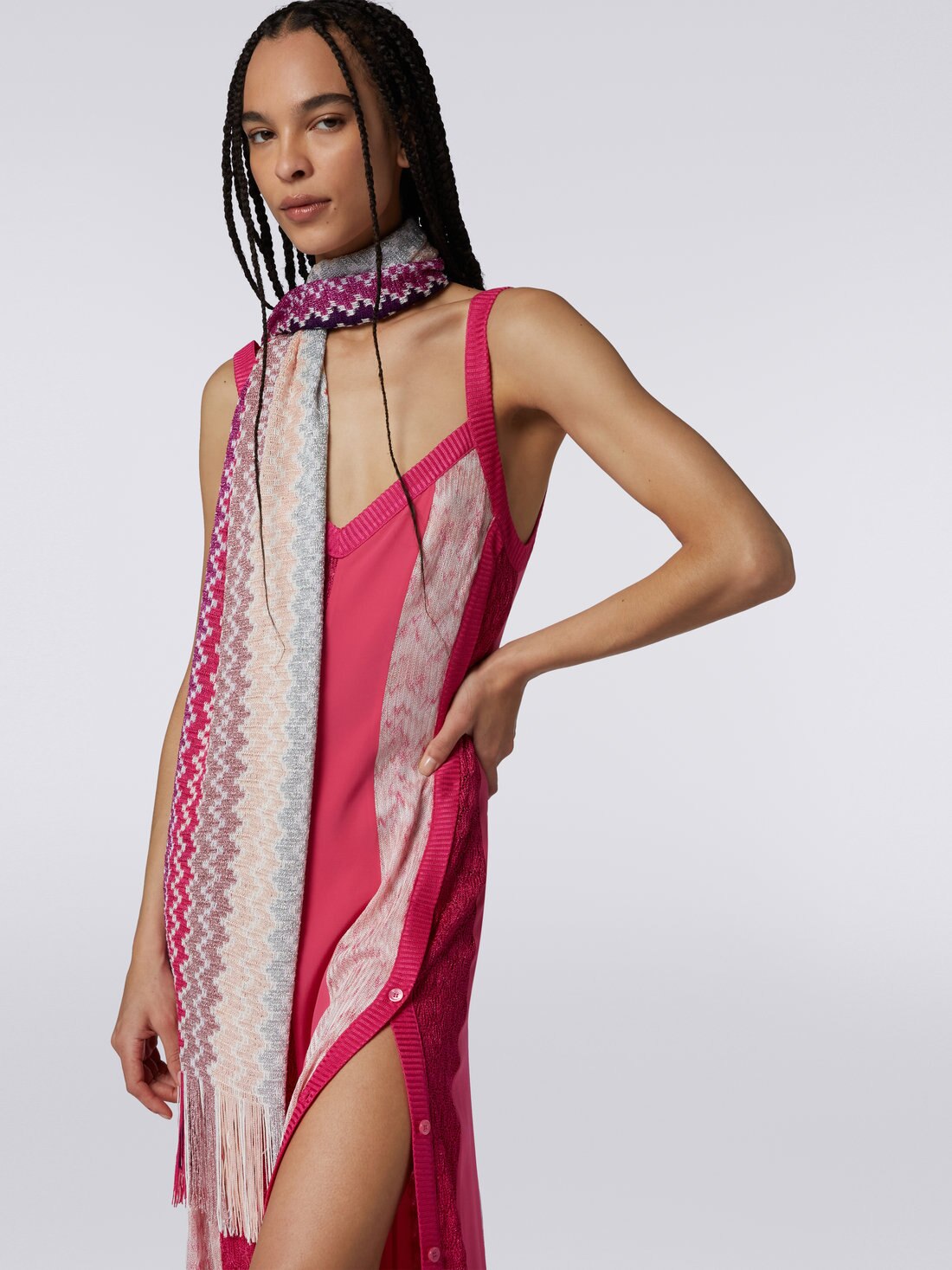 Multicoloured modal and lurex stole with fringes, Multicoloured  - 8051575919121 - 2