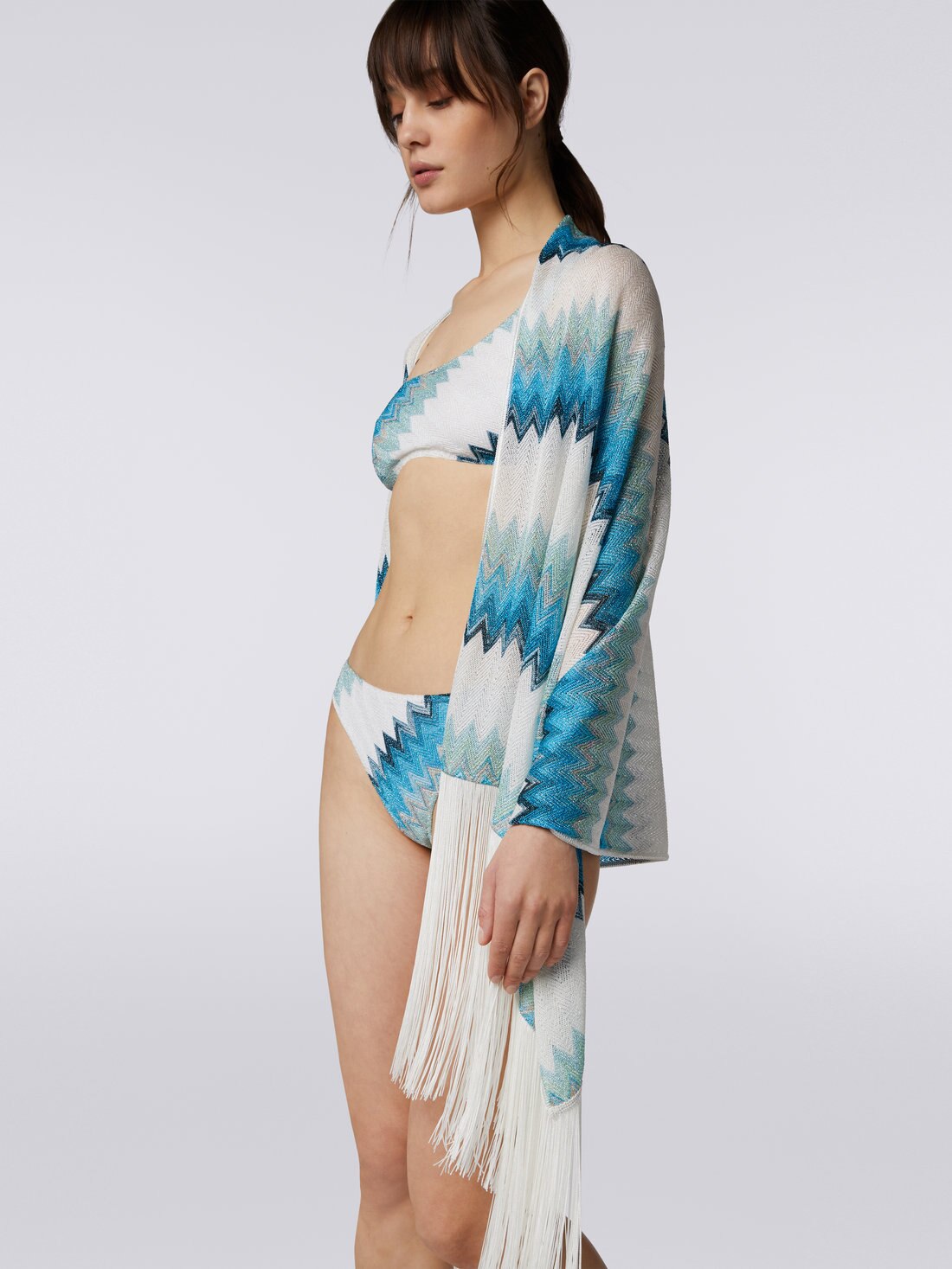 Chevron modal stole with lurex and fringes, Multicoloured  - 8051575919145 - 2