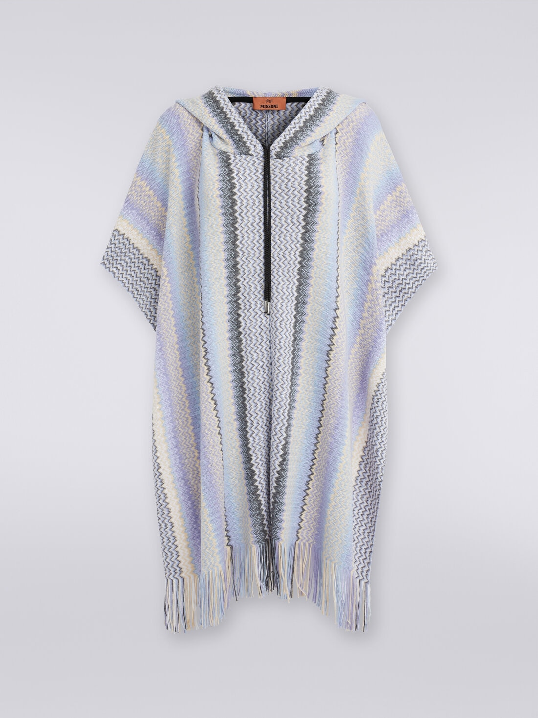 Zigzag wool blend poncho with frayed edge, Multicoloured  - 8053147023021 - 0