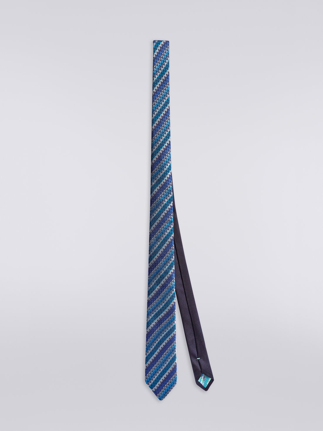 Silk tie with oblique stripes and zigzags, Multicoloured  - 8051575919909 - 0