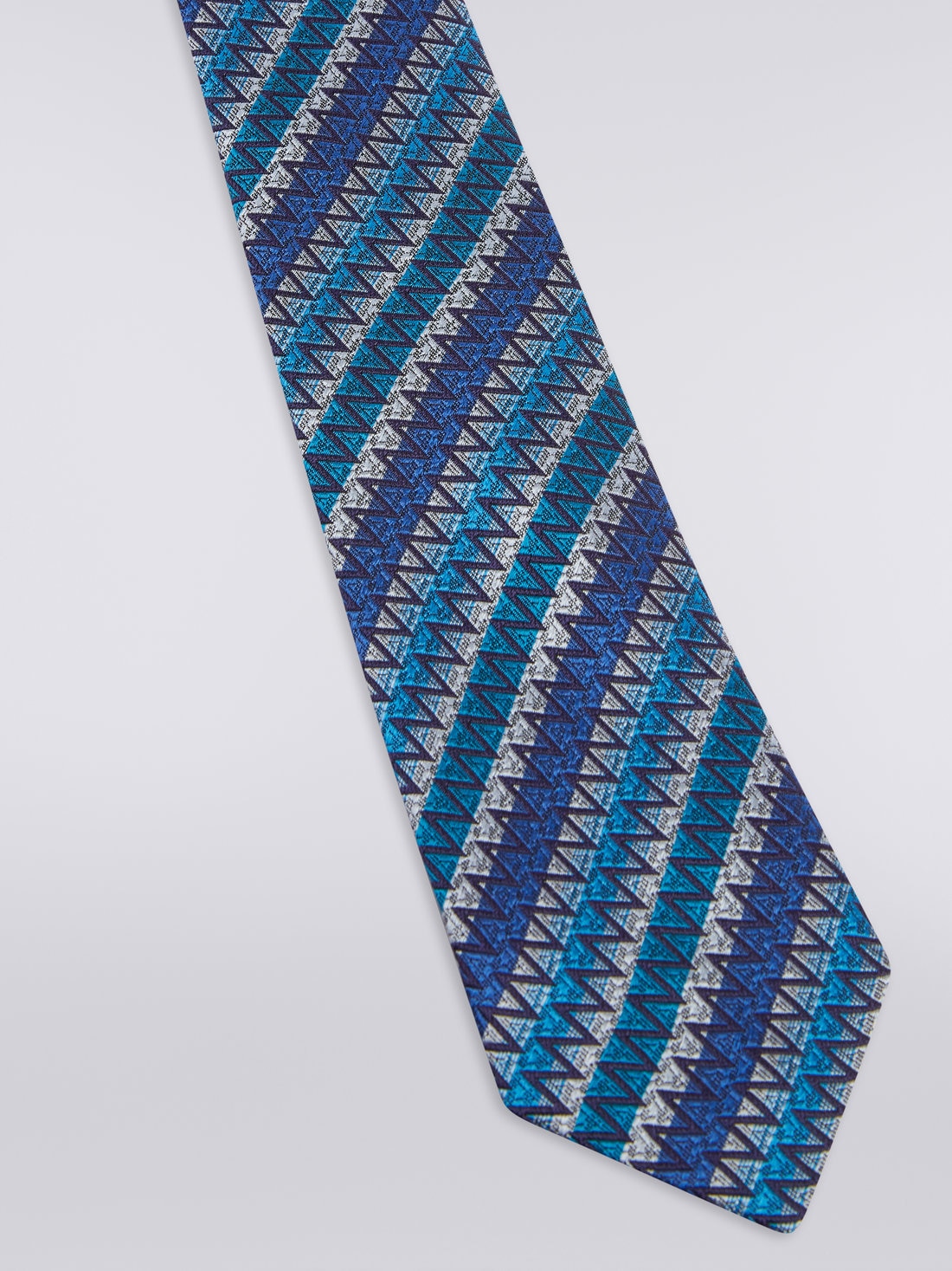 Silk tie with oblique stripes and zigzags, Multicoloured  - 8051575919909 - 1