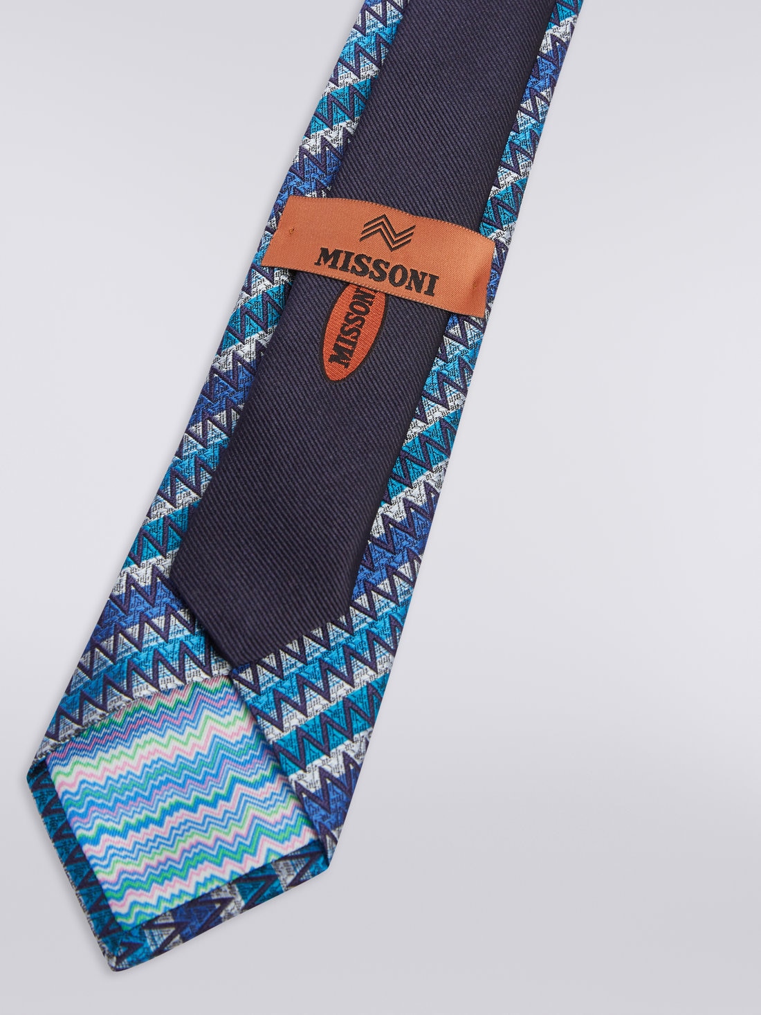 Silk tie with oblique stripes and zigzags, Multicoloured  - 8051575919909 - 2