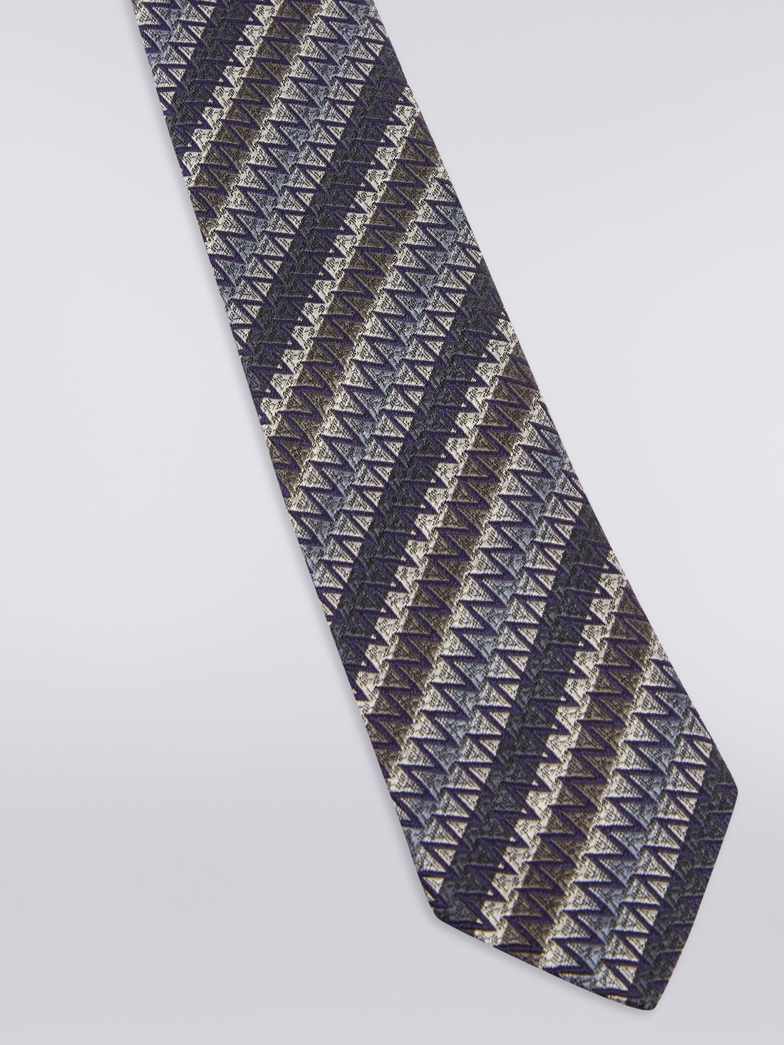 Silk tie with oblique stripes and zigzags, Multicoloured  - 8051575919893 - 1
