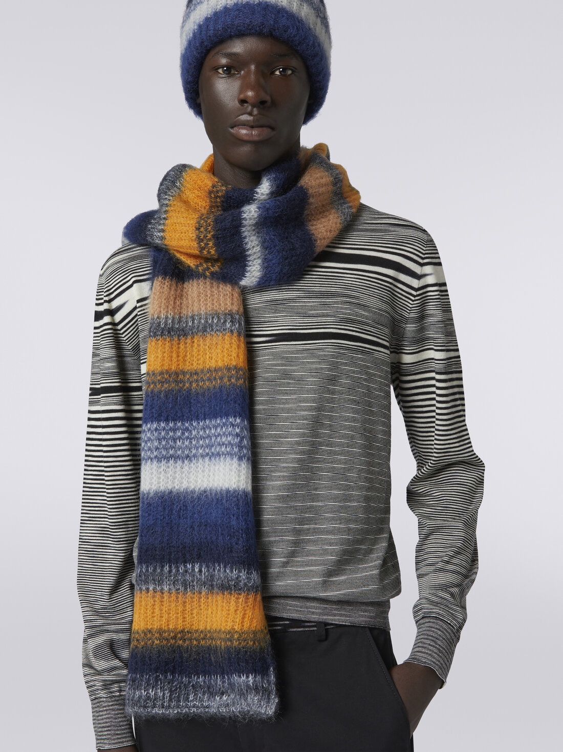 Striped mohair blend scarf, Multicoloured  - 8053147023069 - 2