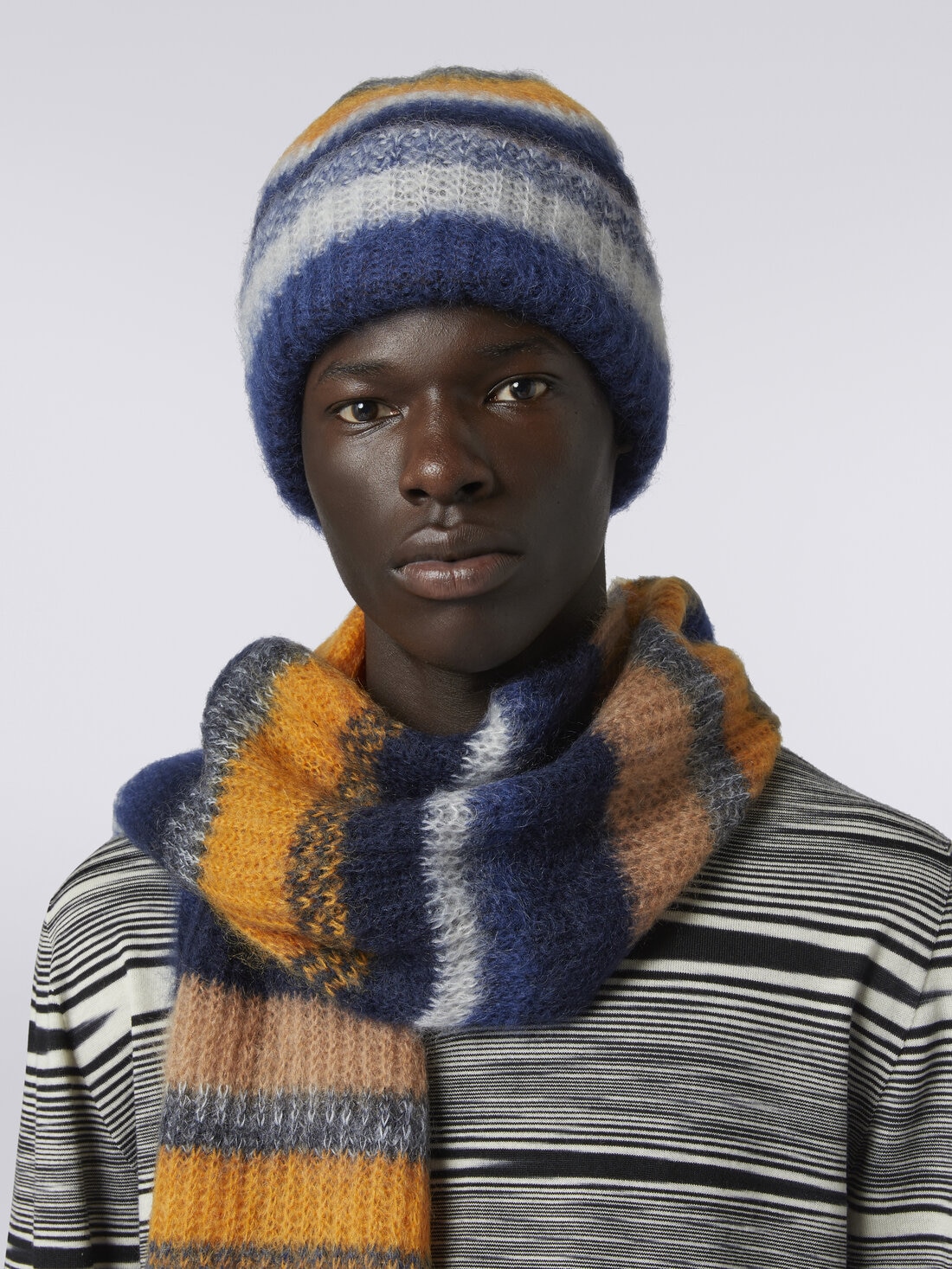 Beanie in misto mohair a righe, Multicolore  - 8053147023076 - 2