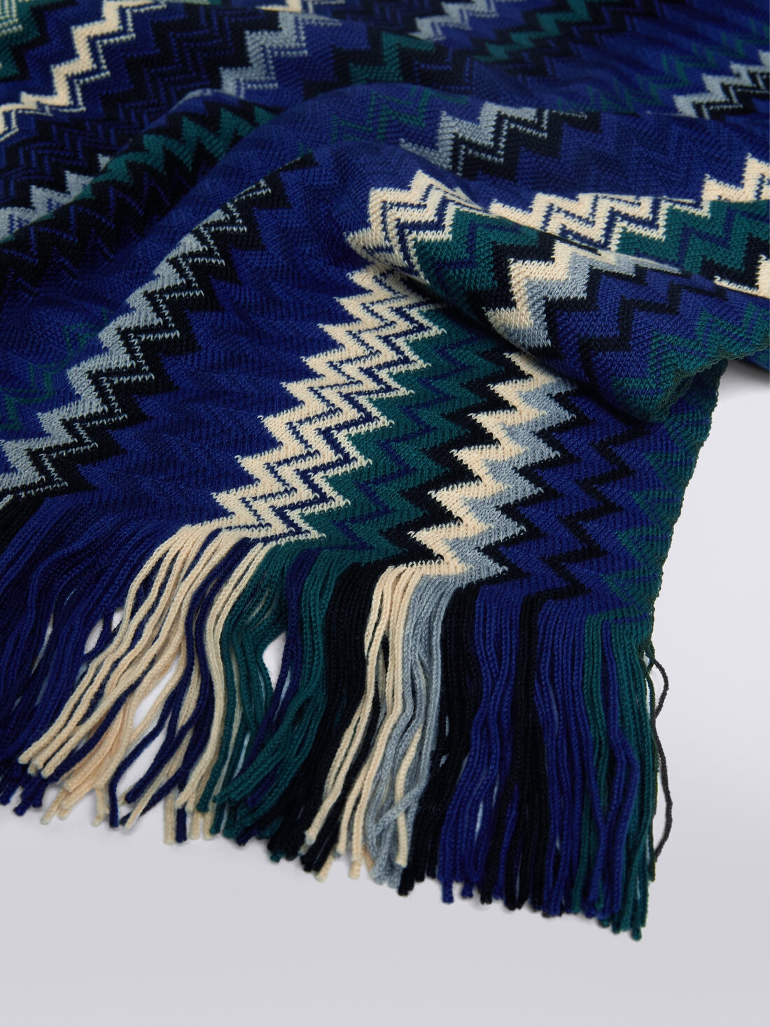 Bufanda de mezcla de lana en zigzag con flecos, Multicolor  - 8053147023229 - 1