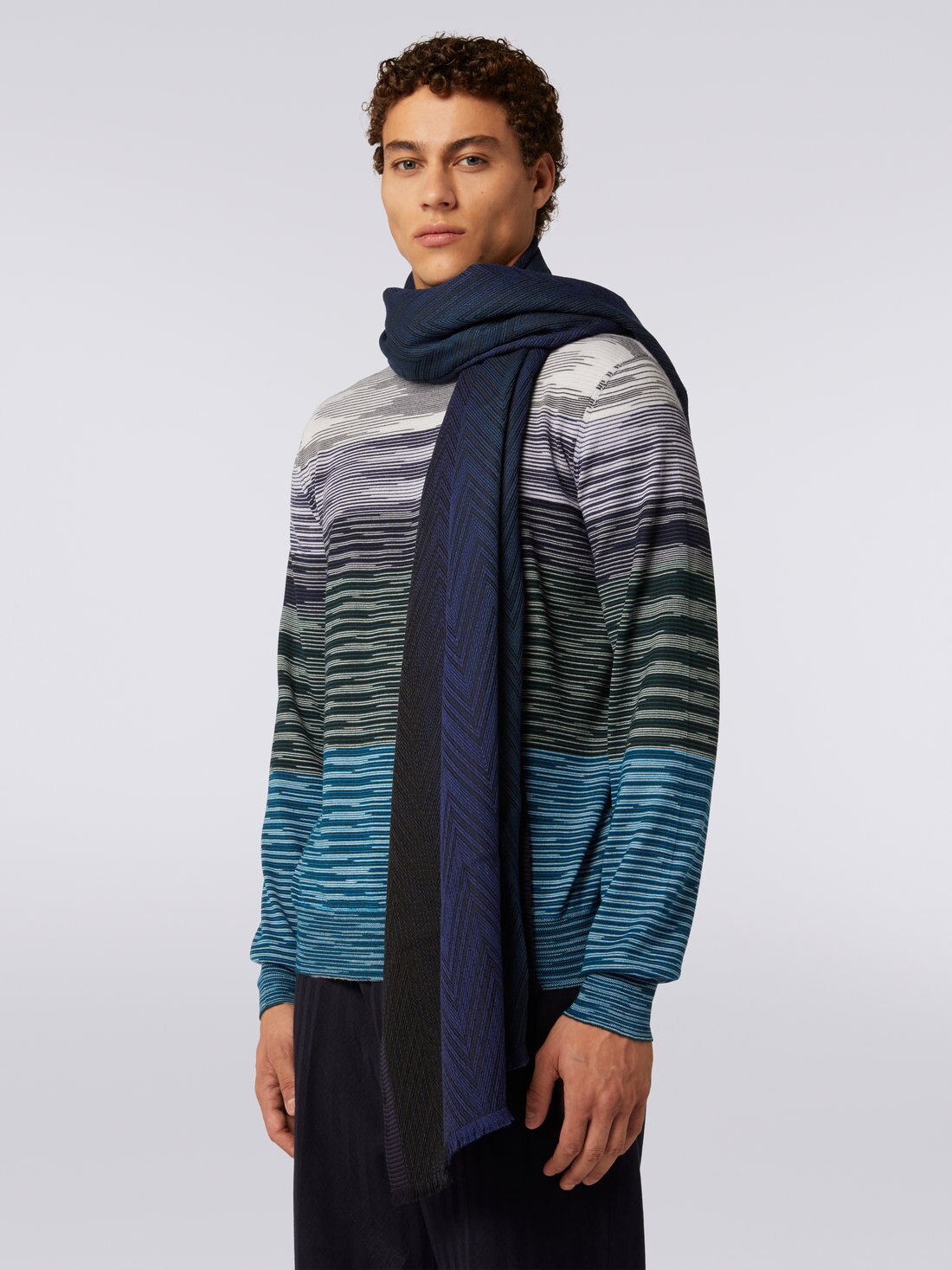 Étole en maille de viscose et laine à chevrons avec bords frangés, Multicolore  - 8053147023298 - 2