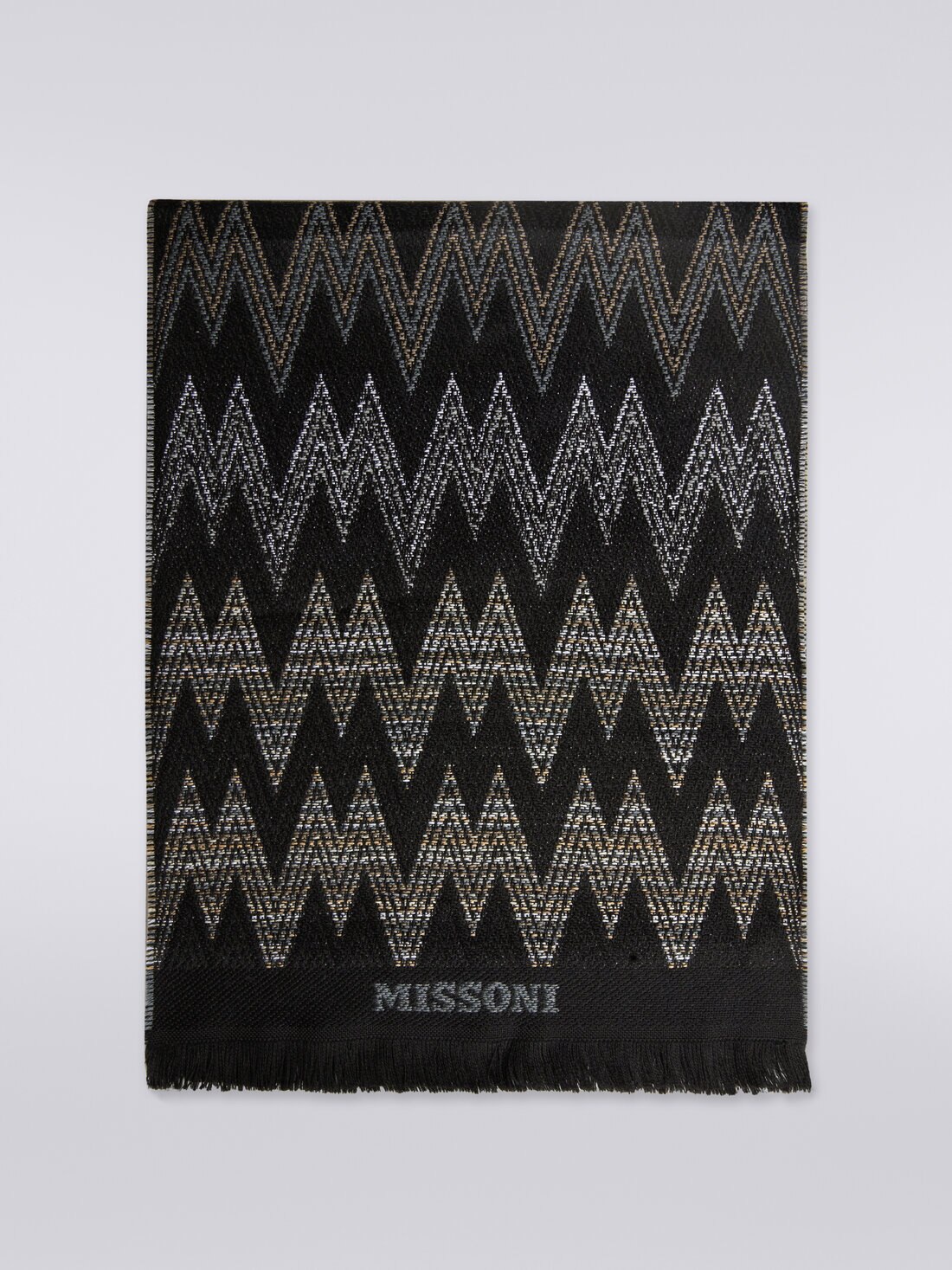 Écharpe en laine à motif zig-zag, avec logo et bords à franges, Multicolore  - 8053147023328 - 0
