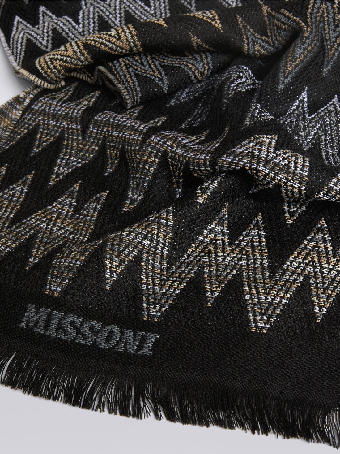 Écharpe en laine à motif zig-zag, avec logo et bords à franges, Multicolore  - 8053147023328 - 1