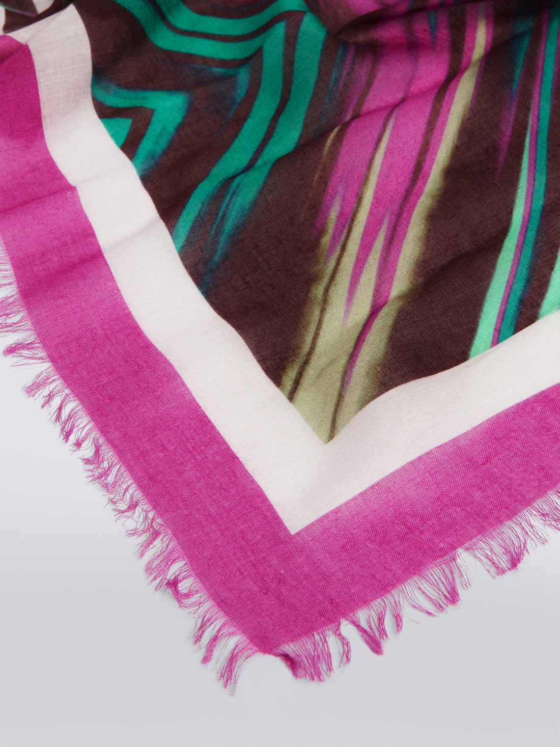 Silk blend shawl with logo and frayed edges, Multicoloured  - 8053147023823 - 1
