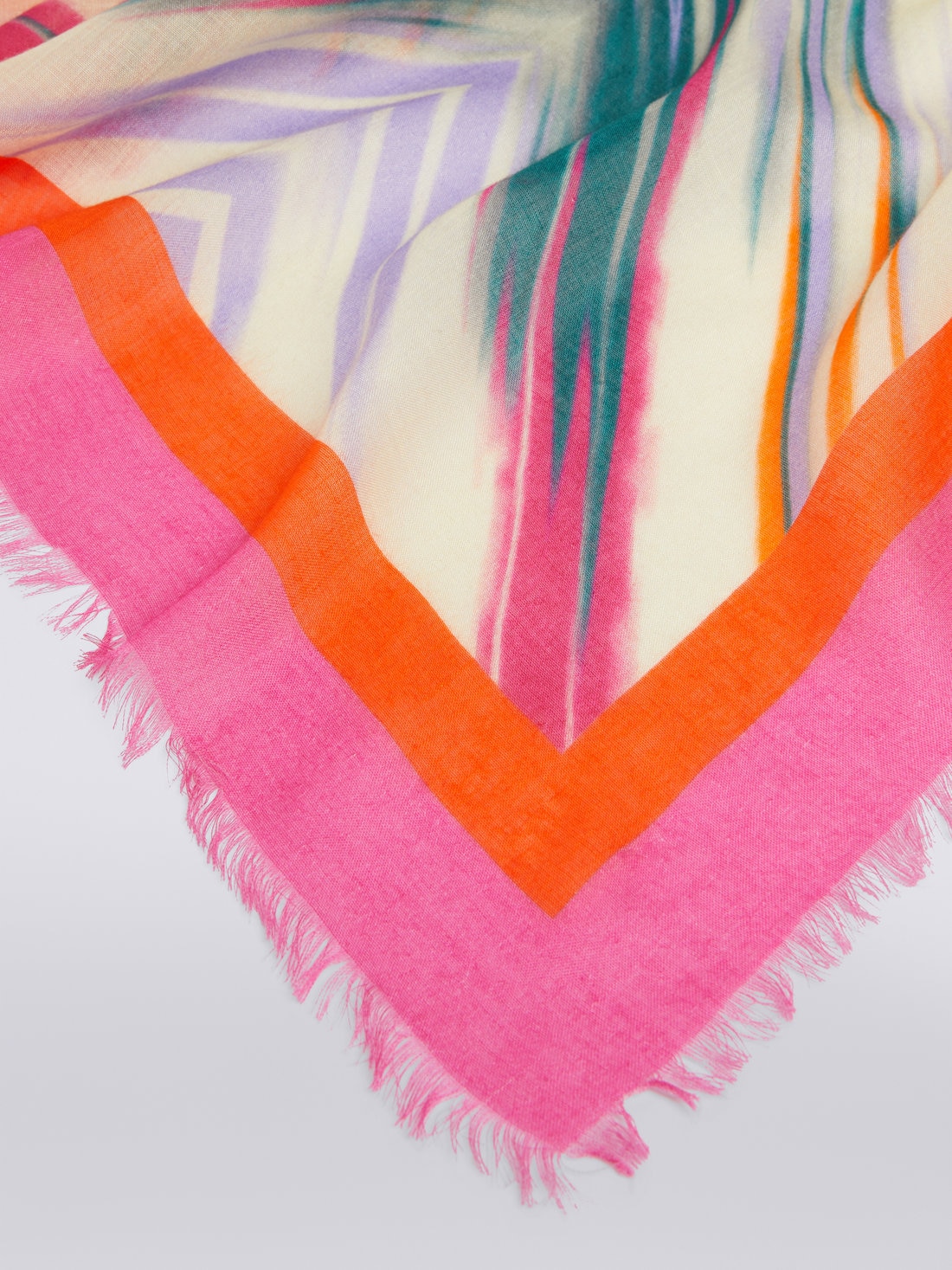 Silk blend shawl with logo and frayed edges, Multicoloured  - 8053147023830 - 1