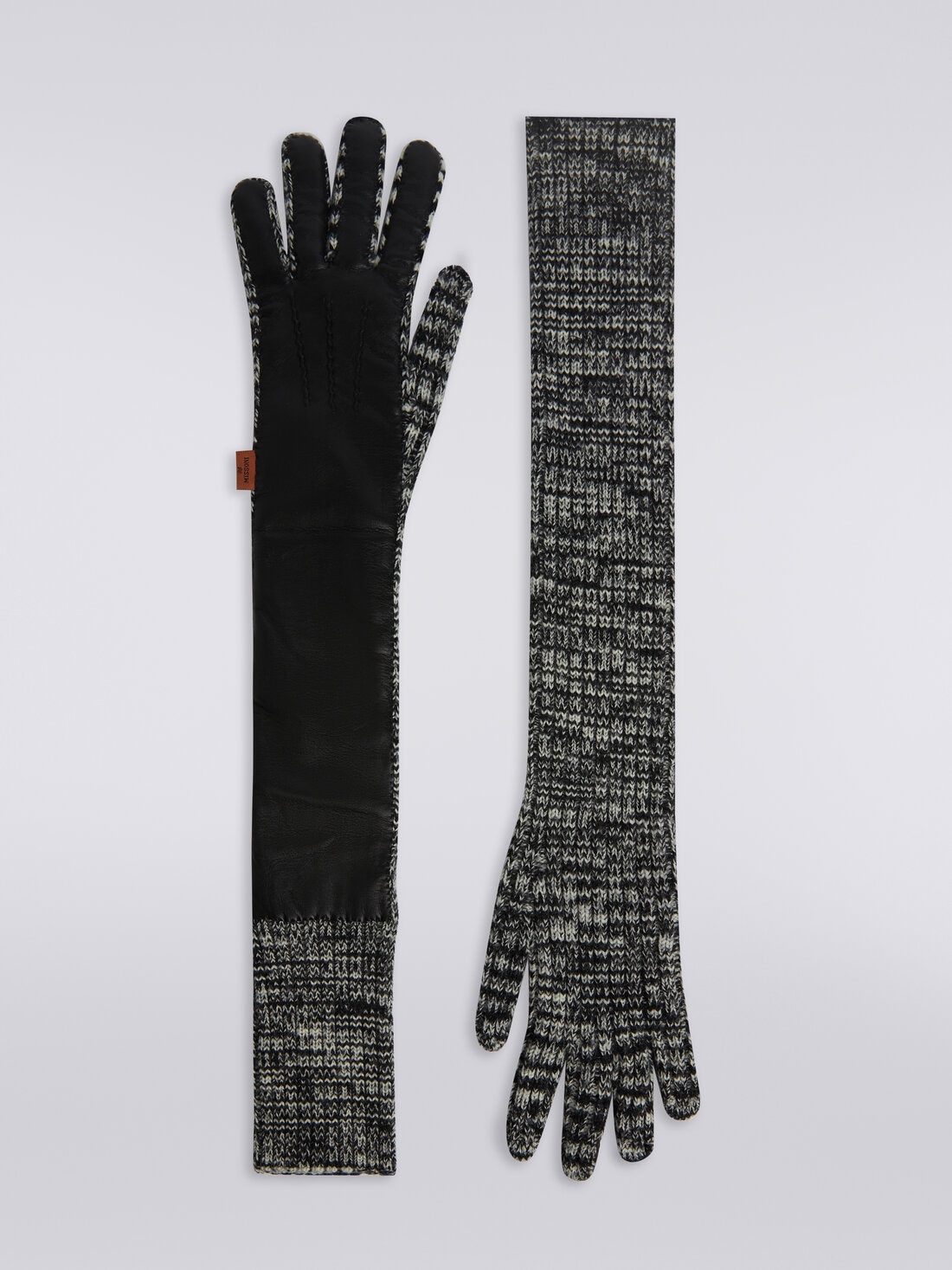 Lange Handschuhe aus Wolle mit Flammgarnoptik und Leder, Mehrfarbig  - 8053147023984 - 0