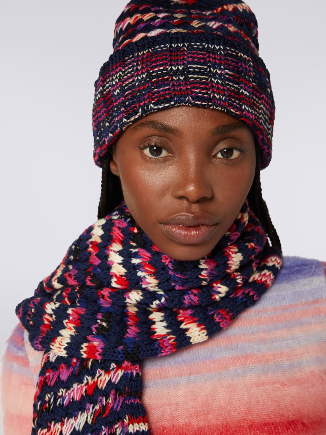 Cappello in maglia di lana multilavorata Multicolore