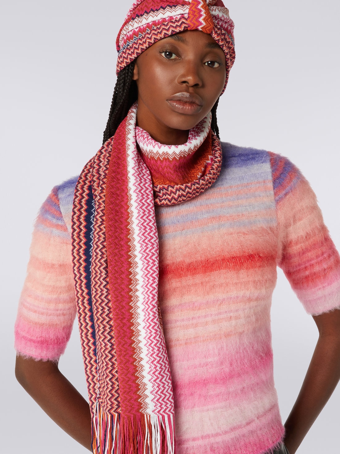 Fringed wool blend zigzag scarf, Multicoloured  - 8053147024066 - 2