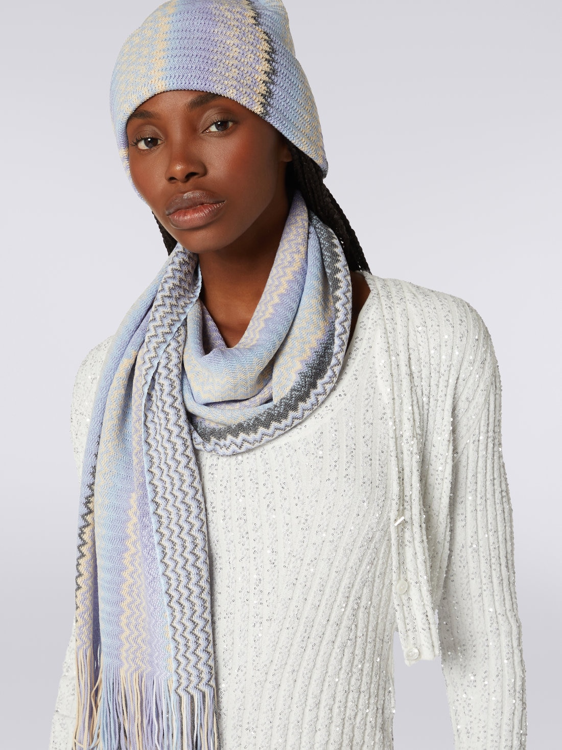 Fringed wool blend zigzag scarf, Multicoloured  - 8053147024073 - 2